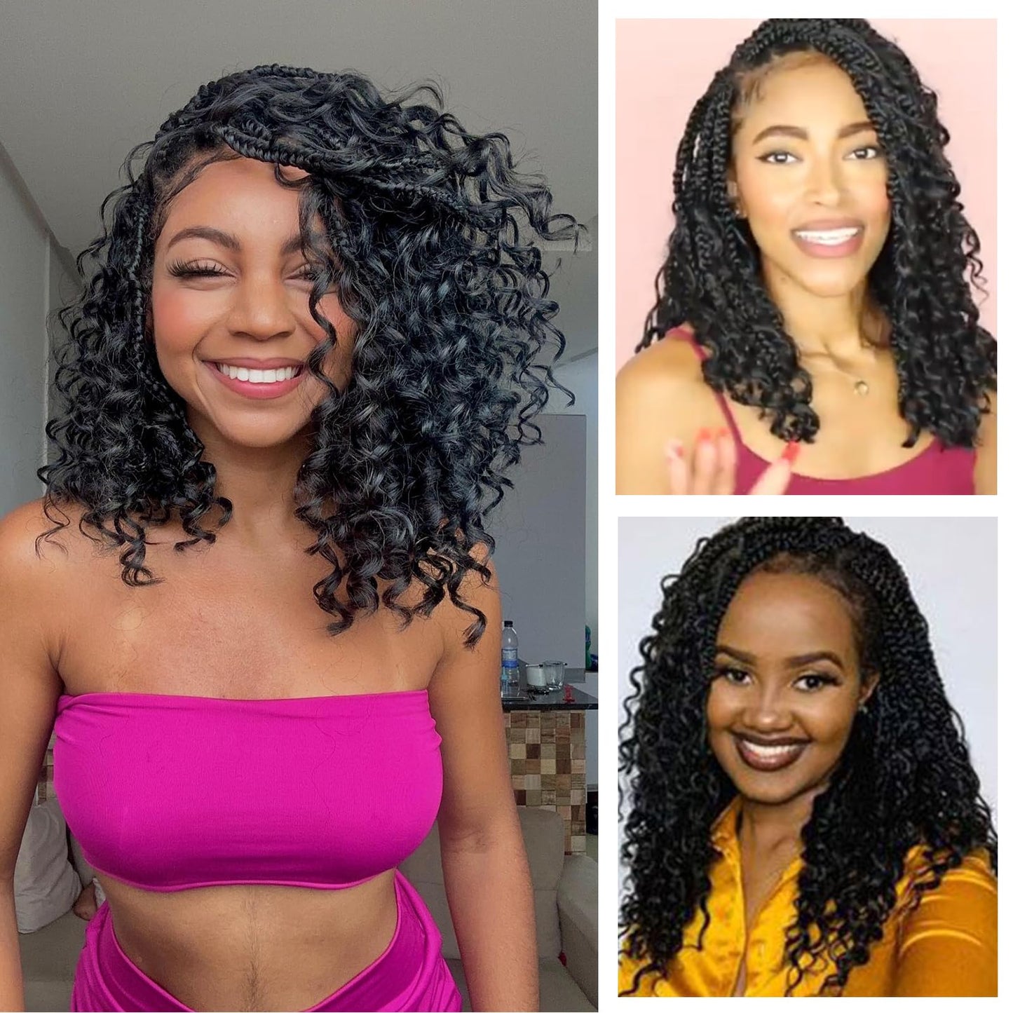 8 Packs Goddess Box Braids Crochet Hair-14 Inch Crochet Box Braids Pre-looped Boho Crochet Braids Hair Synthetic Braiding Hair Extensions Crochet Hair for Black Women(1B)