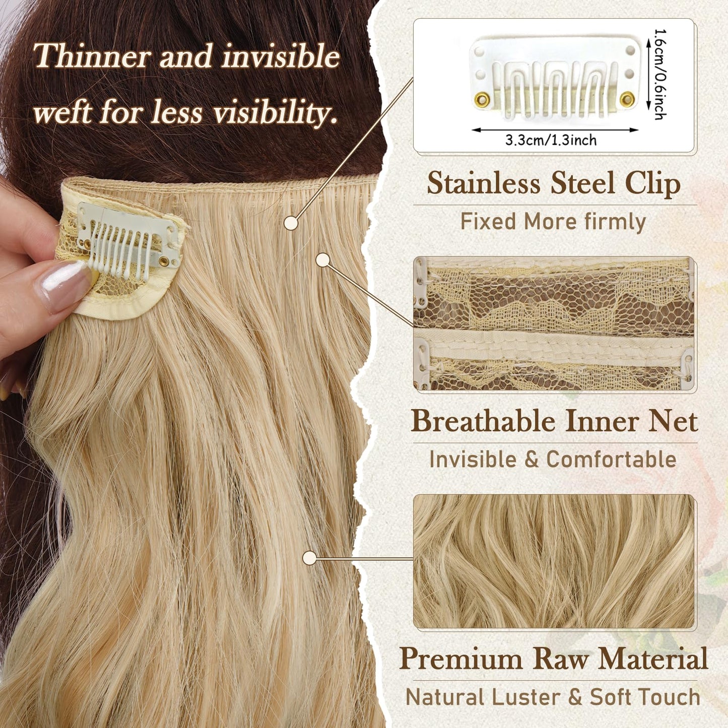 BARSDAR Blonde Clip in Hair Extensions - 12 Inch Short Wavy Clip in Hair Extensions for Women - 6PCs Full Head Thick Soft Synthetic Clip in Hairpieces Daily Party - Honey Blonde Mix