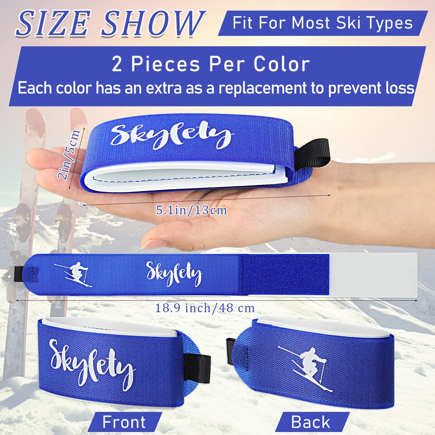 10 Pieces Ski Strap Fasteners Tape Adjustable Ski Wraps Ties for Carrying Ski Gear Winter Christmas (Red, Blue, Black)