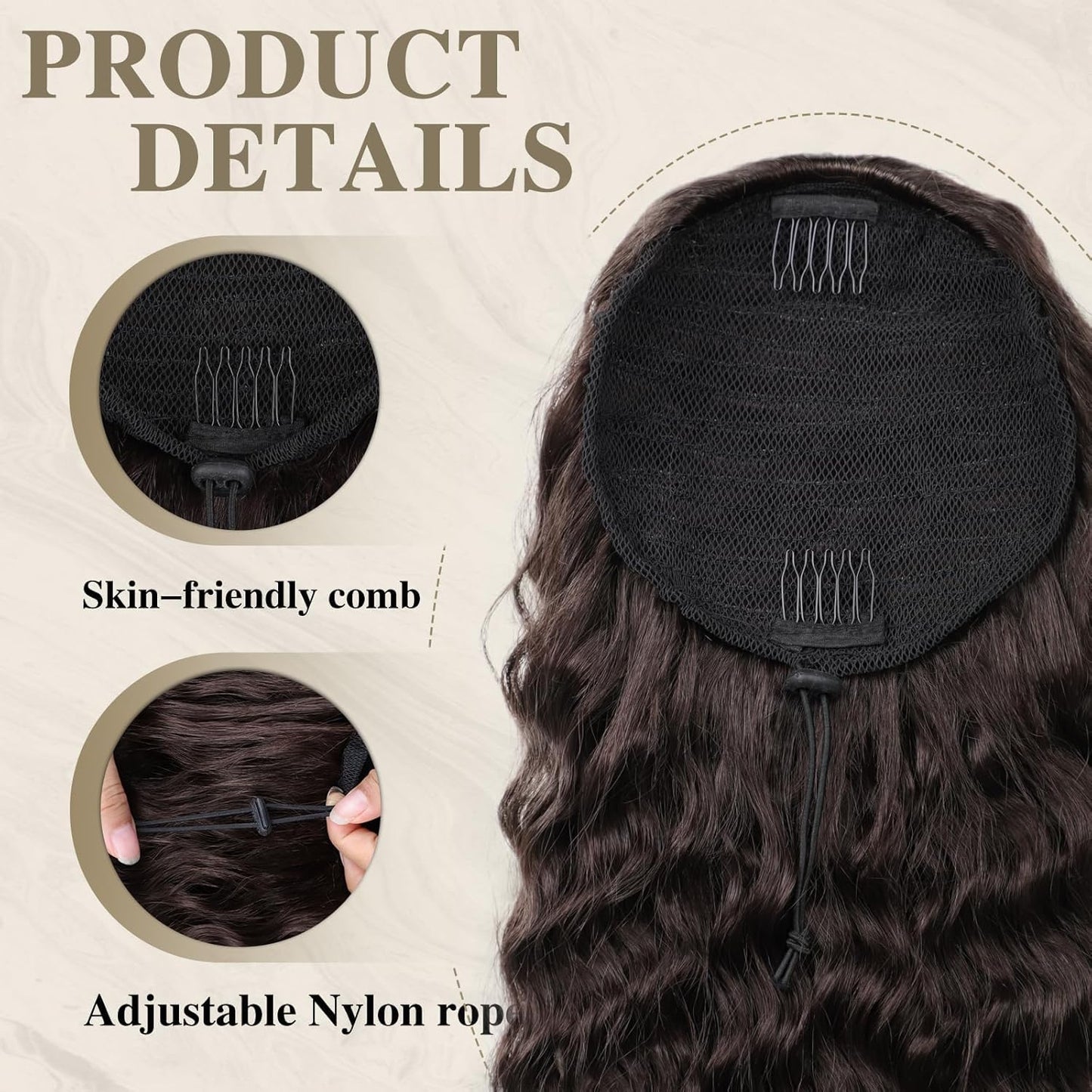 AISI BEAUTY Curly Ponytail Extension,Drawstring Ponytail Extension for Black Women Synthetic Curly Wavy 20 Inch Fake Clip in Ponytail Hair Extensions for Daily Use(1BH27)