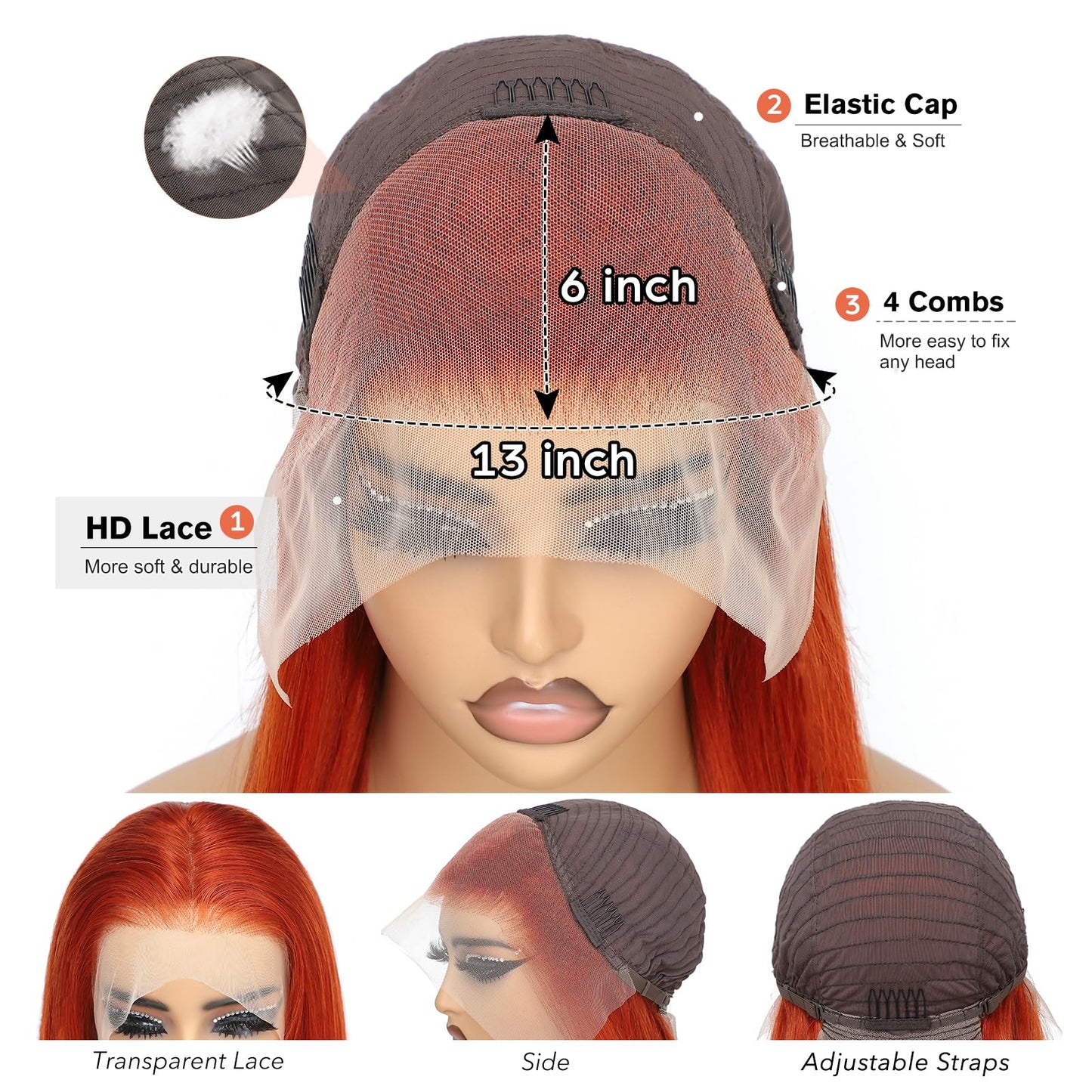 26 Inch 250% Density Ginger Lace Front Wigs Human Hair Orange 13x6 Lace Front Wigs Human Hair Pre Plucked,Body Wave Frontal Wigs Human Hair Hd Lace, Glueless Lace Front Wigs Colored With Baby Hair