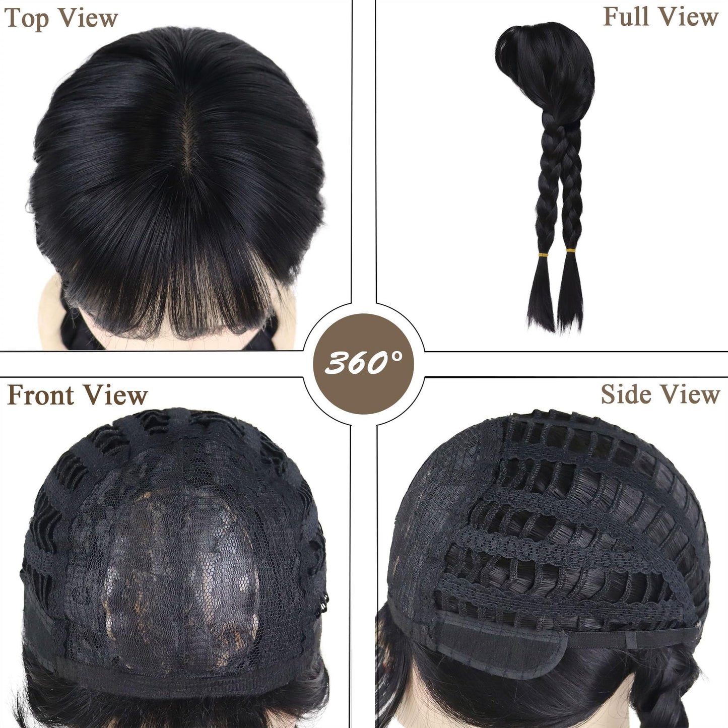 GNIMEGIL 23inch Long Black Braided Wigs for Women Cosplay Halloween Costume Small Petite Size Wig