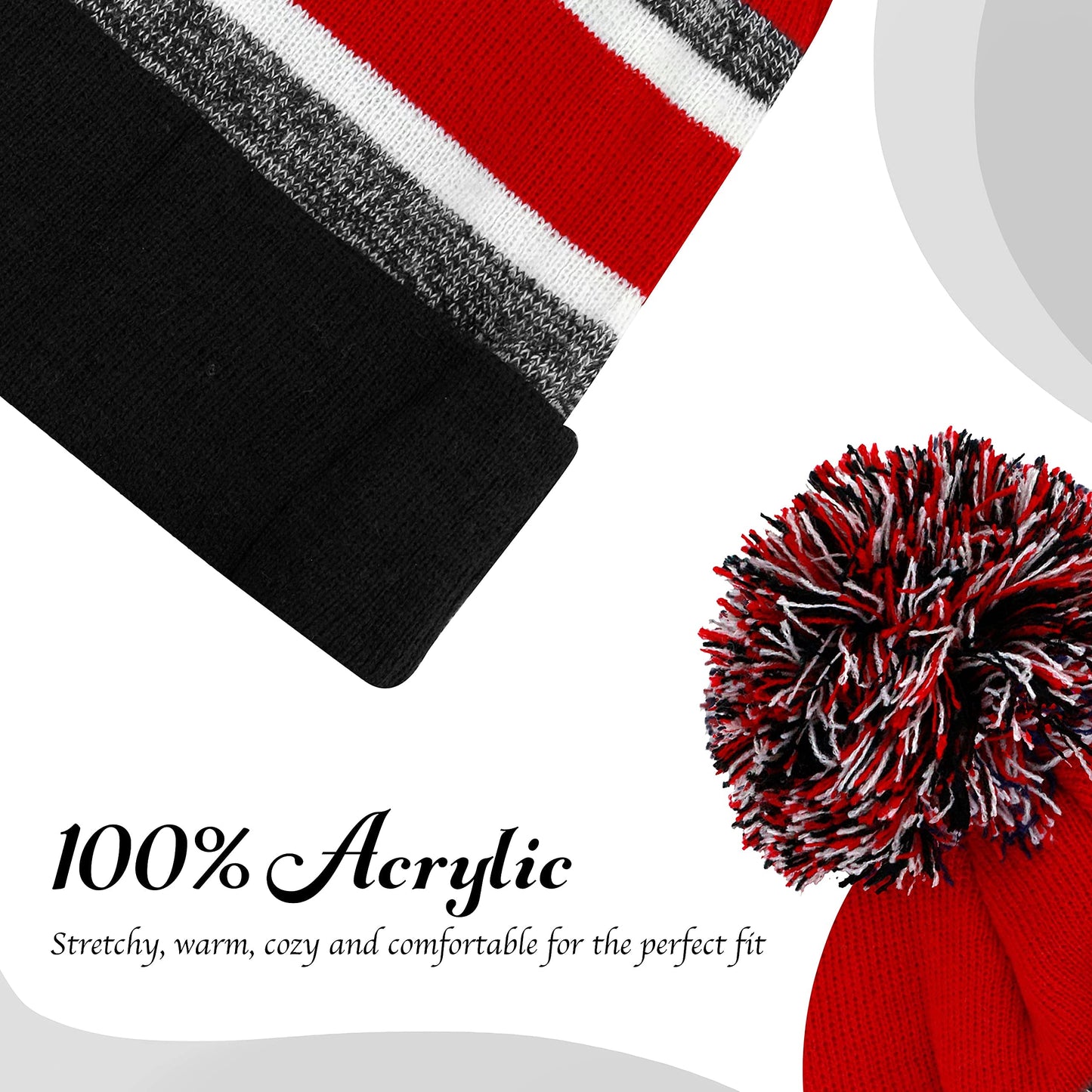 The Hat Depot Winter Soft Unisex Pom Pom Plain Knit Beanie Skully Hat (Black and Red with Pom)