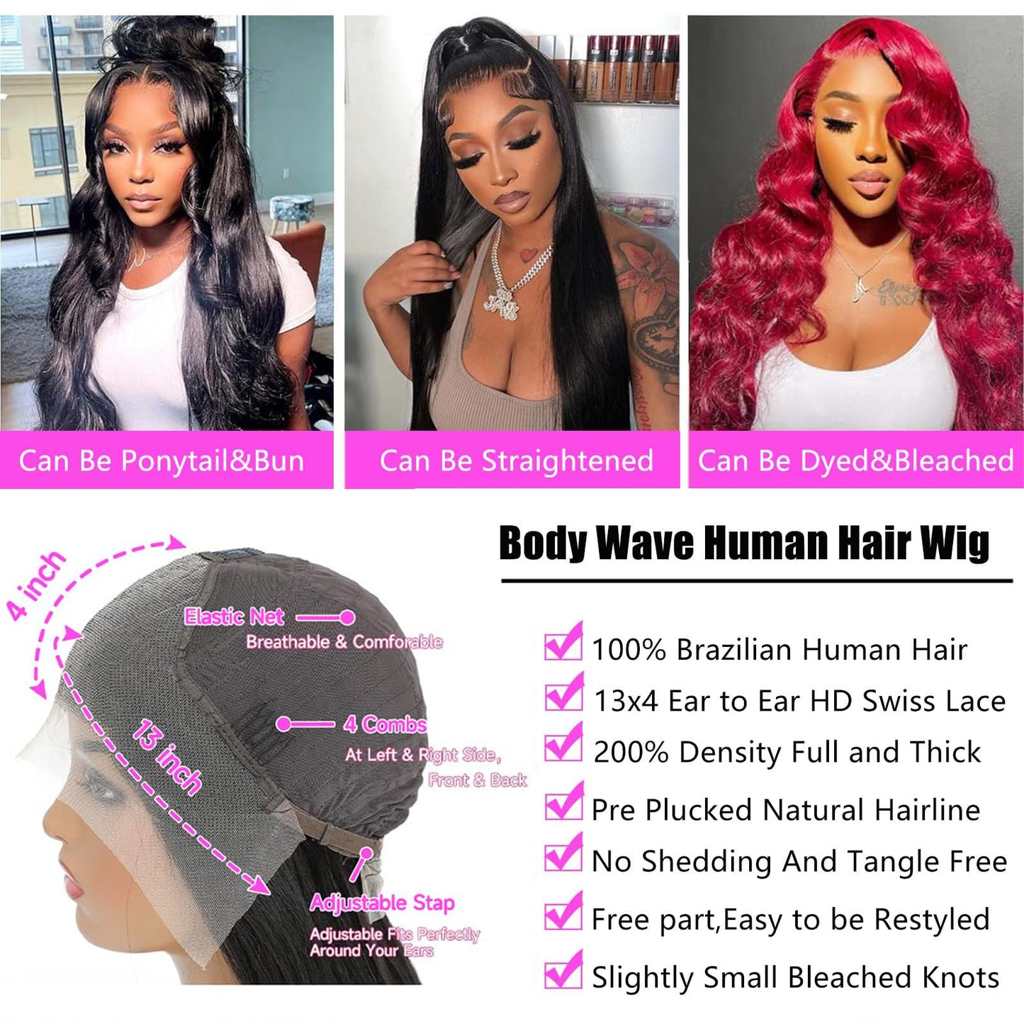 200 Density Body Wave Lace Front Wigs Human Hair Pre Plucked Pre Bleached Knots 13x4 HD Lace Frontal Wigs Human Hair Real Human Hair Wig 20 Inch