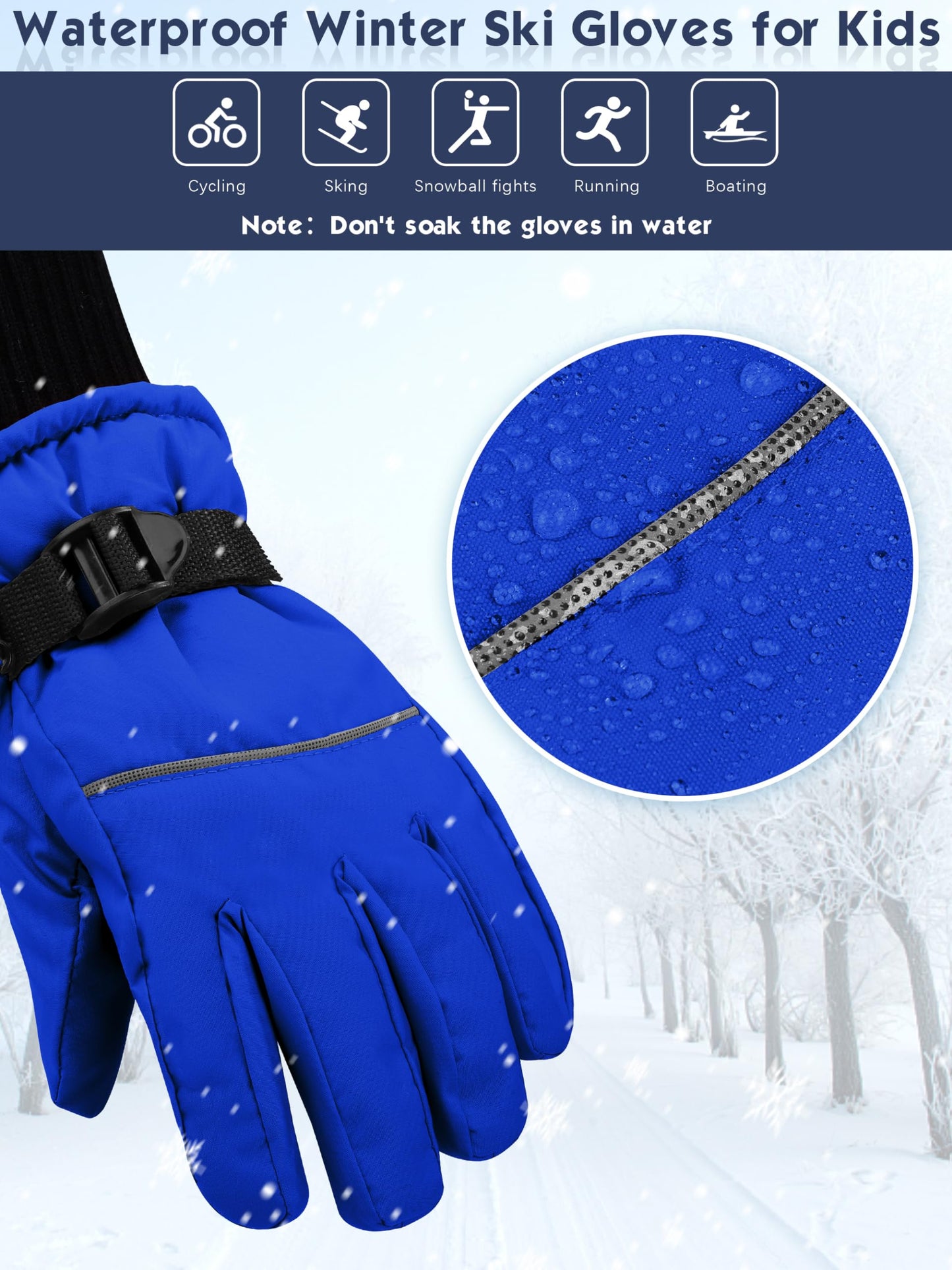 Cooraby 2 Pack Long Kids Winter Ski Gloves Waterproof Warm Snow Gloves Thick Unisex Mitten Gloves for Girls Boys