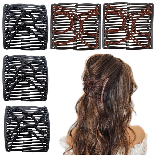 5 Pieces Stretchy Magic Hair Comb Adjustable Elastic Comb Hair Clip for Women Girls No Crease Hair Pins Vintage Hair Bun Maker Hair Accessories for Curly Thick Wavy Hair Ponytail