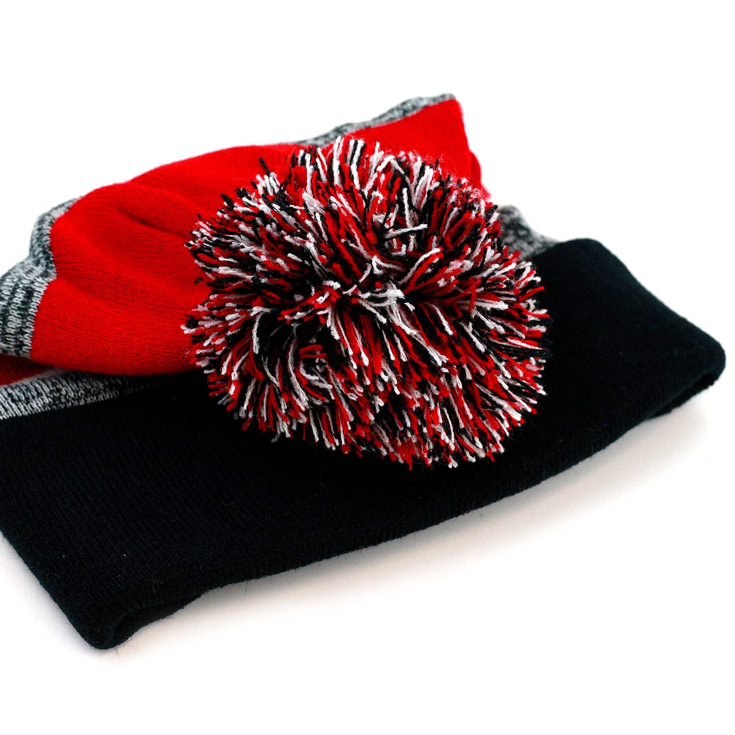 The Hat Depot Winter Soft Unisex Pom Pom Plain Knit Beanie Skully Hat (Black and Red with Pom)