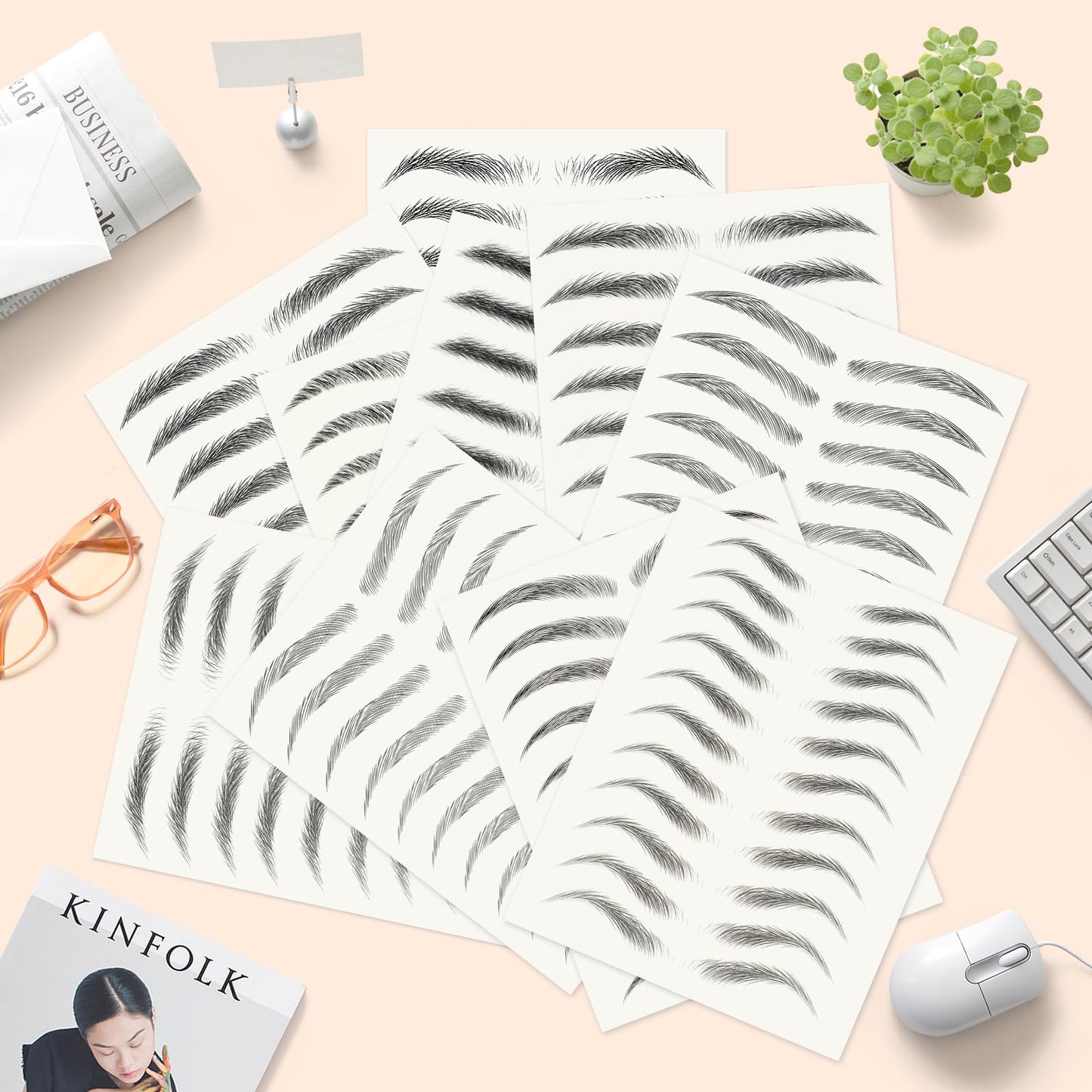 20 Sheets 200 Pairs Eyebrow Tattoo Sticker Waterproof 4D Hair-Like Natural Fake Tattoo Eyebrows Transfers Stickers Peel Off Brows Grooming Shaping Makeup Sticker for Women Girls,Black
