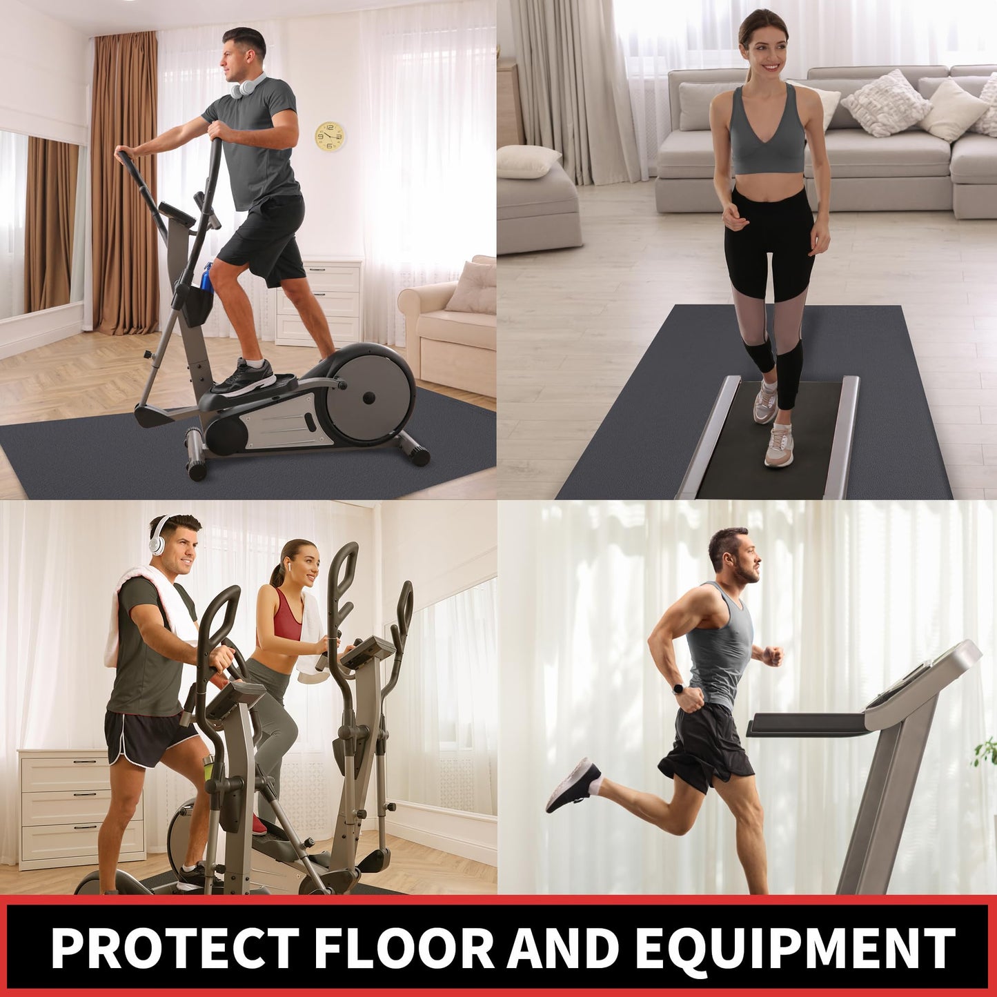 GymCope Treadmill mat, 48"x24" Exercise Equipment Mat for Hardwood Floor Carpet Protection, 6mm Thick, Exercise Bike Mat Pad for Indoor Cycles, Rowing Machine, Elliptical