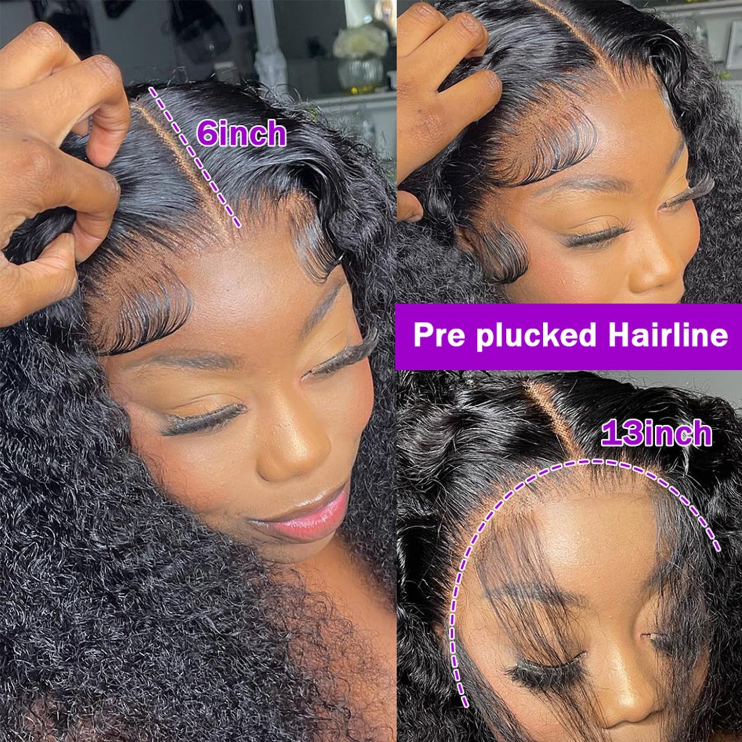 13x6 HD Deep Wave Lace Front Wigs Human Hair Wigs for Women 180% Density Deep Curly Lace Frontal Wigs Human Hair 18 Inch Glueless Curly Human Hair Wigs Pre Plucked Deep Wave Wig With Baby Hair