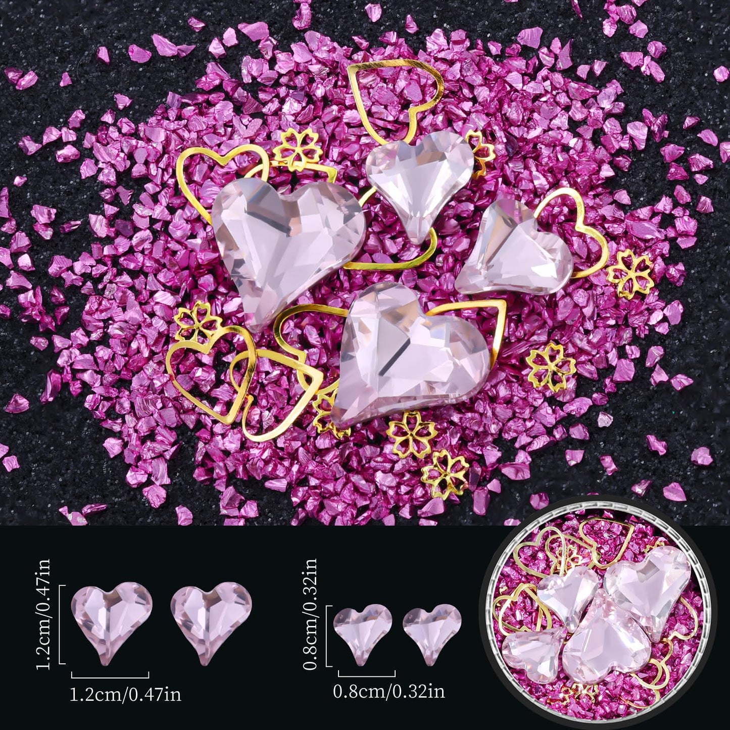 6 Wheels Mixed Sparkle Nail Art Rhinestones Diamonds Crystals Butterfly Beads Artificial Pearls Gold Silver Nail Studs Gems Metal Hollow Rivets Charms (Pink)
