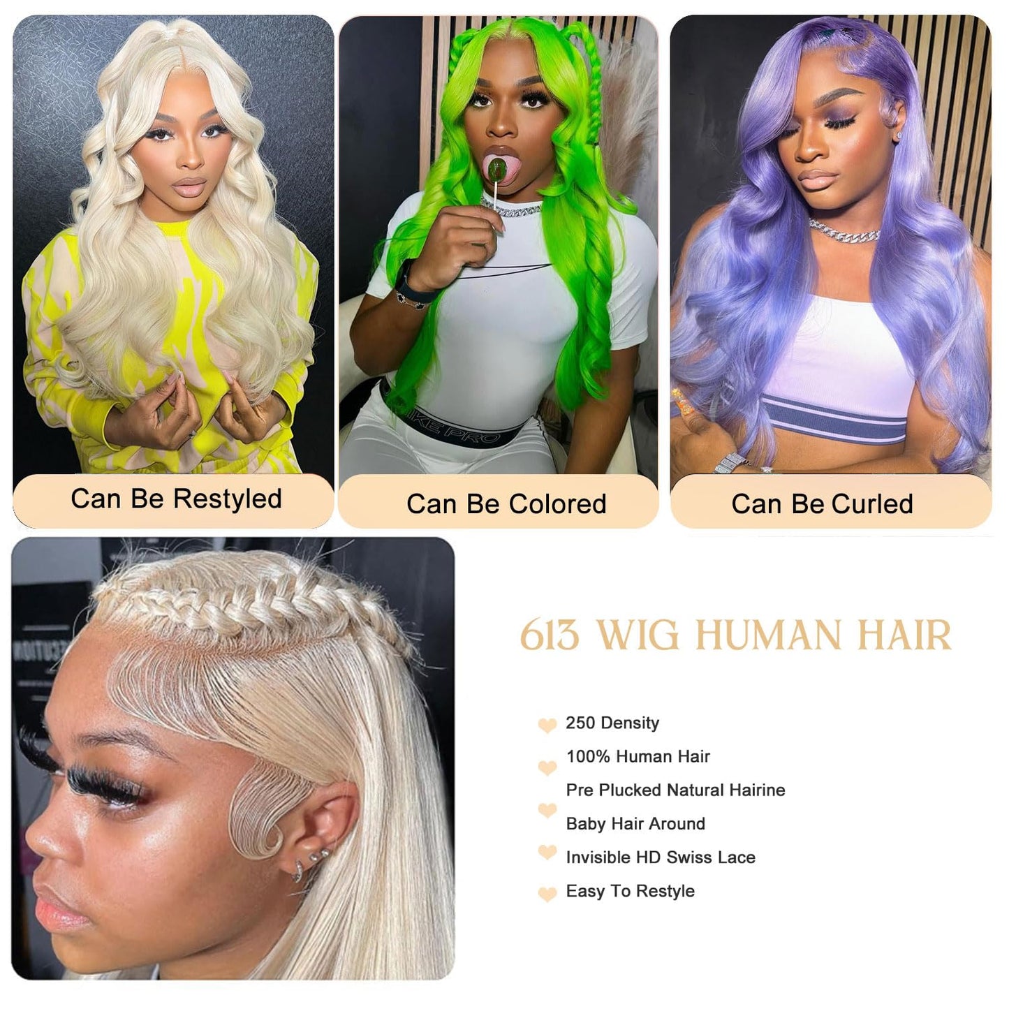 Guangming 613 13x6 Lace Front Wig Human Hair 250% Density 613 HD Lace Frontal Wig Straight Blonde Lace Front Wigs Human Hair Pre Plucked With Baby Hair (24Inch, 613 Frontal Wig)