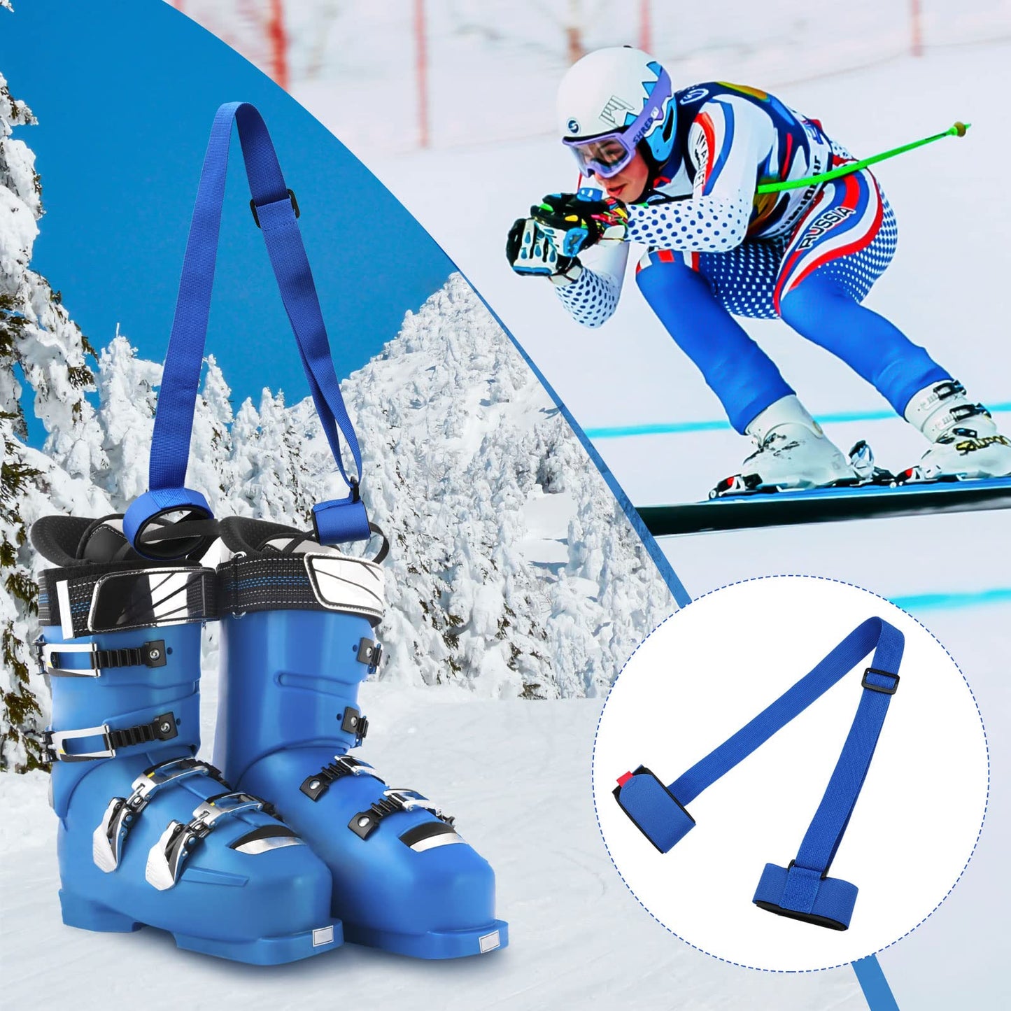 4 Pack Ski Straps Ski Carrier Strap Adjustable Shoulder with Cushioned Fastener Tape Strap Loop Strong for Adults Kids
