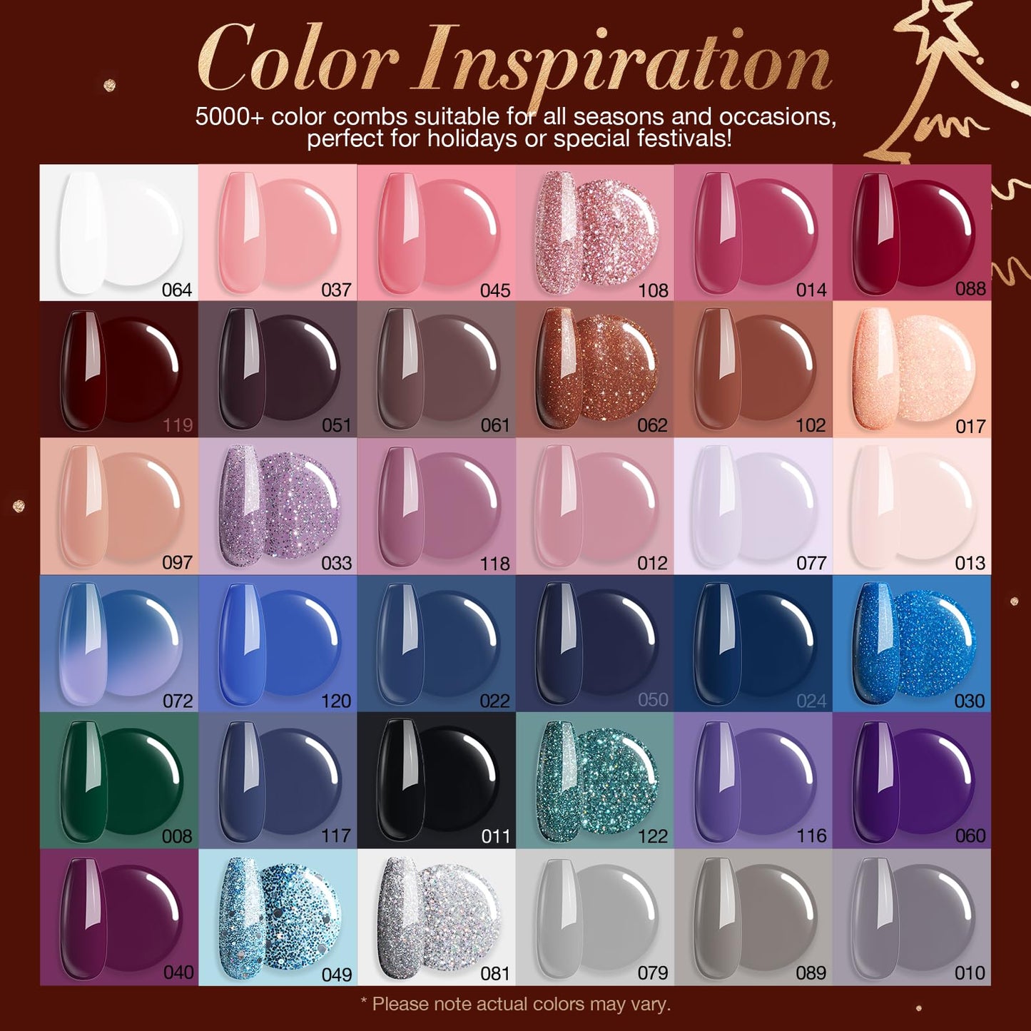 170Pcs Dip Powder Nail Kit, AZUREBEAUTY 36 Colors Brown Purple Christmas New Year Winter Dip Nail Powder Starter Set with Essential Liquid and Removal Accessories Set for French Nail Manicure Salon