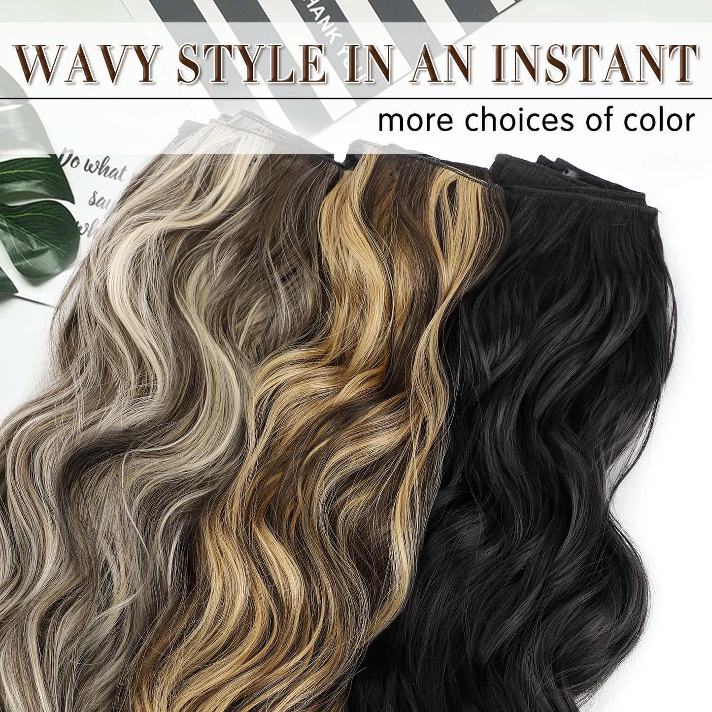 FREEMEIGE Clip in Synthetic Hair Extensions - Long Wavy 4PCS Thick Hairpieces Fiber Double Weft Natural Hair Extensions - 20 Inch for Women