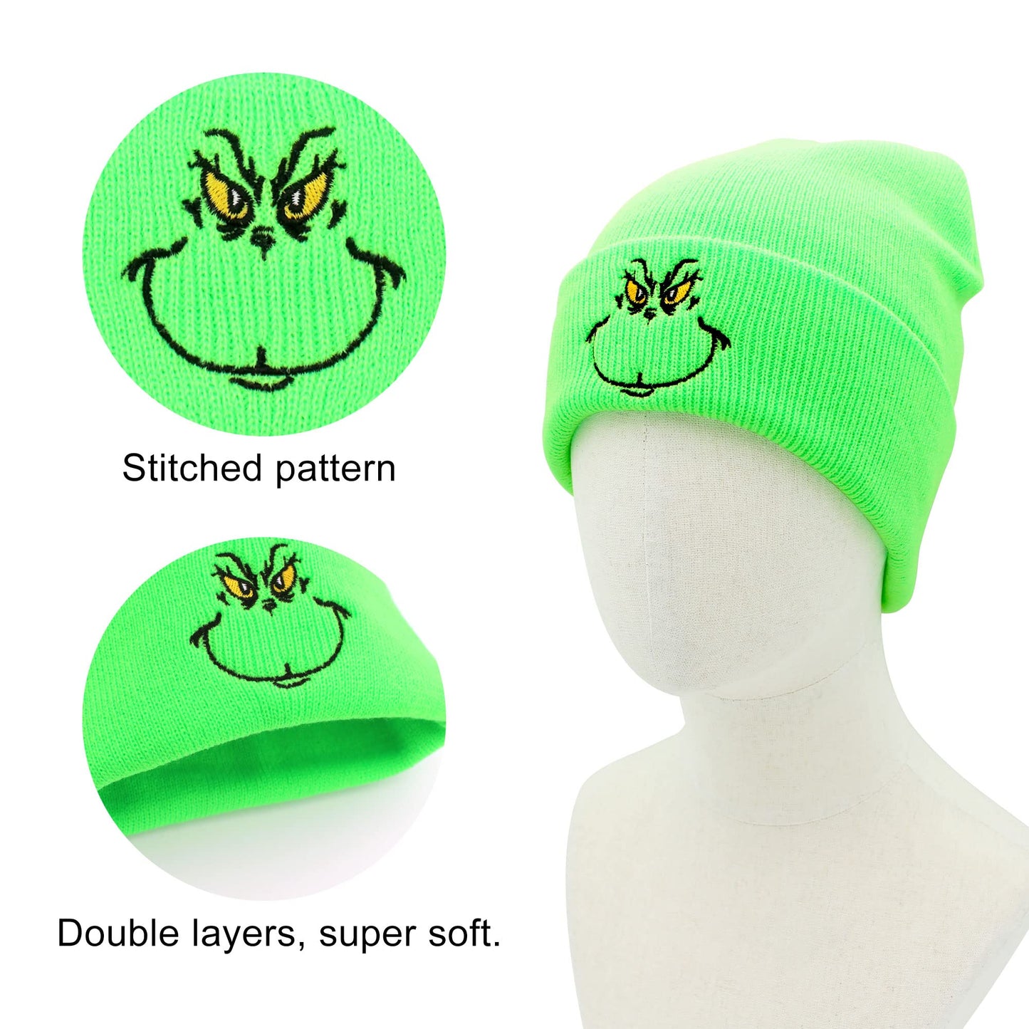 Ohjijinn Christmas Beanie Knitted Hats, Xmas Green Hat Slouchy Warm Cap, Winter Soft Headwear Funny Christmas Hat for Men Women Unisex (Green01)