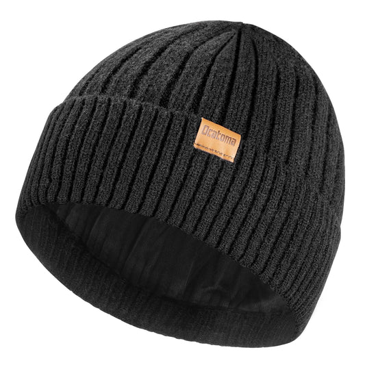 Ocatoma Beanie for Men Women Winter Knitted Cuffed Hat with Warm Lining Soft Ski Hat Unisex Gifts for Men Women Black