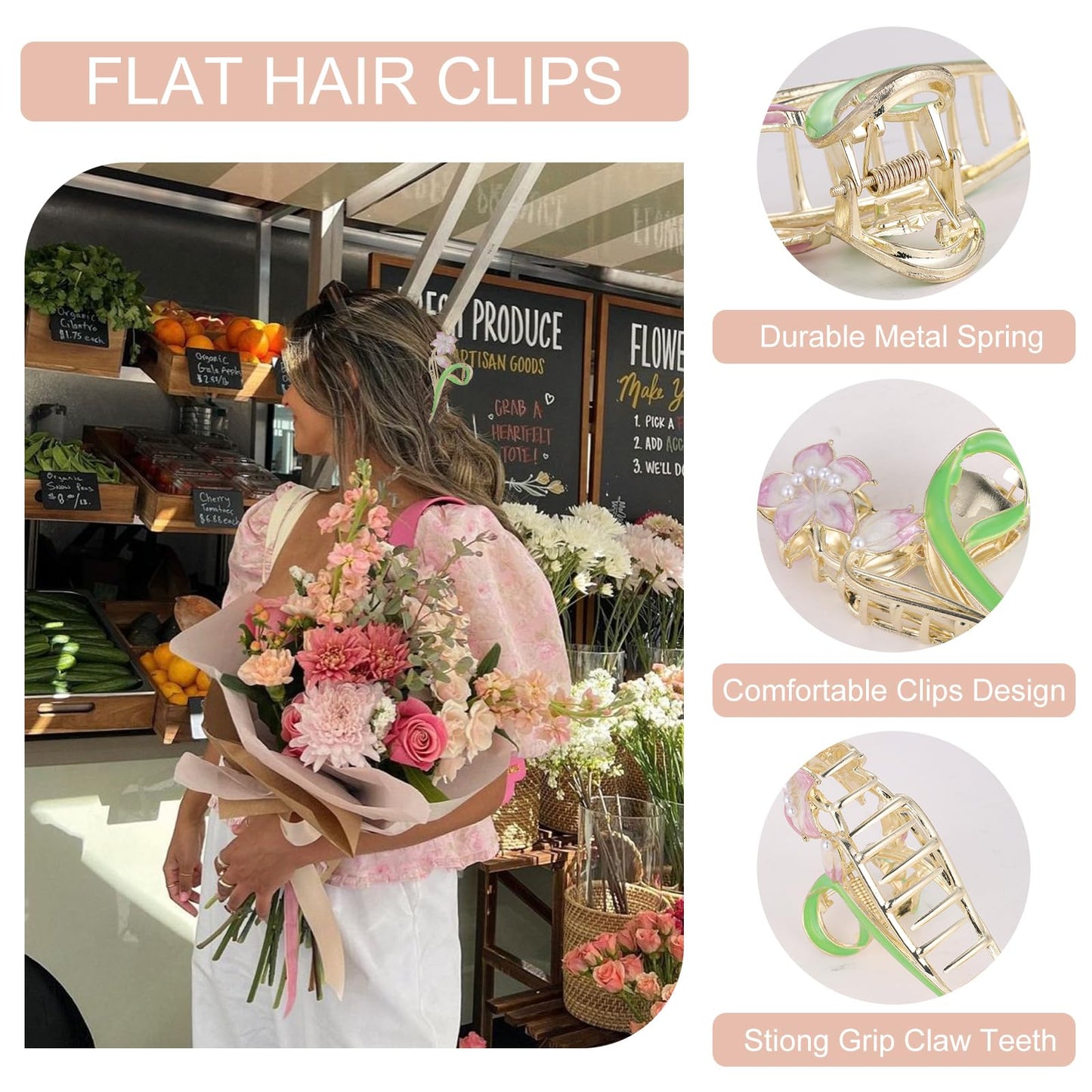 Hair Claw Clips for Women,2Pcs Large Non-Slip Metal Sparkly Hair Clips Strong Hold Hair Accessories for Thin & Thick Hair