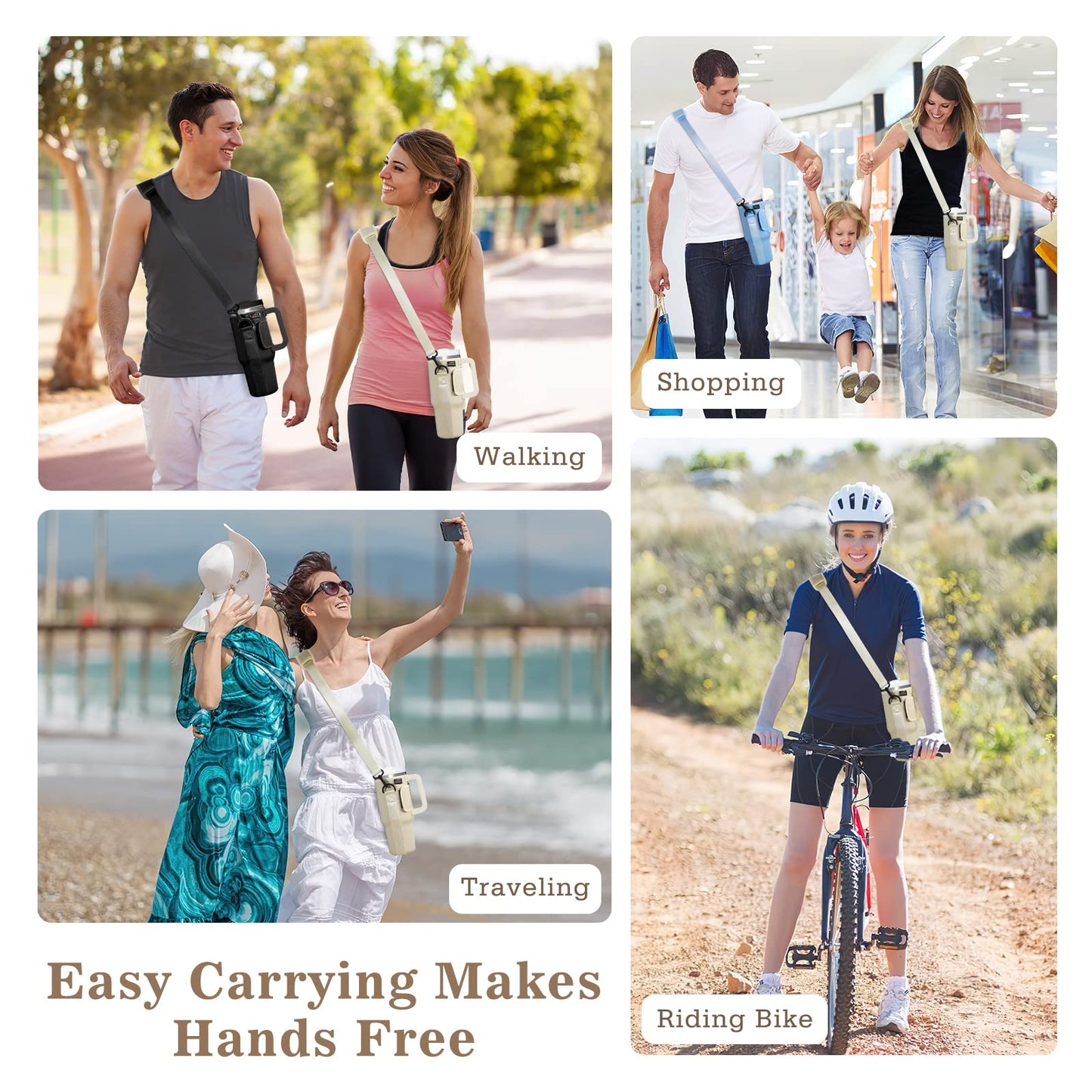 Nuovoware Water Bottle Carrier Bag Fits Stanley 40 Oz Tumbler with Handle, Bottle Bag with Adjustable Shoulder Strap, Neoprene Bottle Holder for Stanley Water Bottle Accessories, Milk White