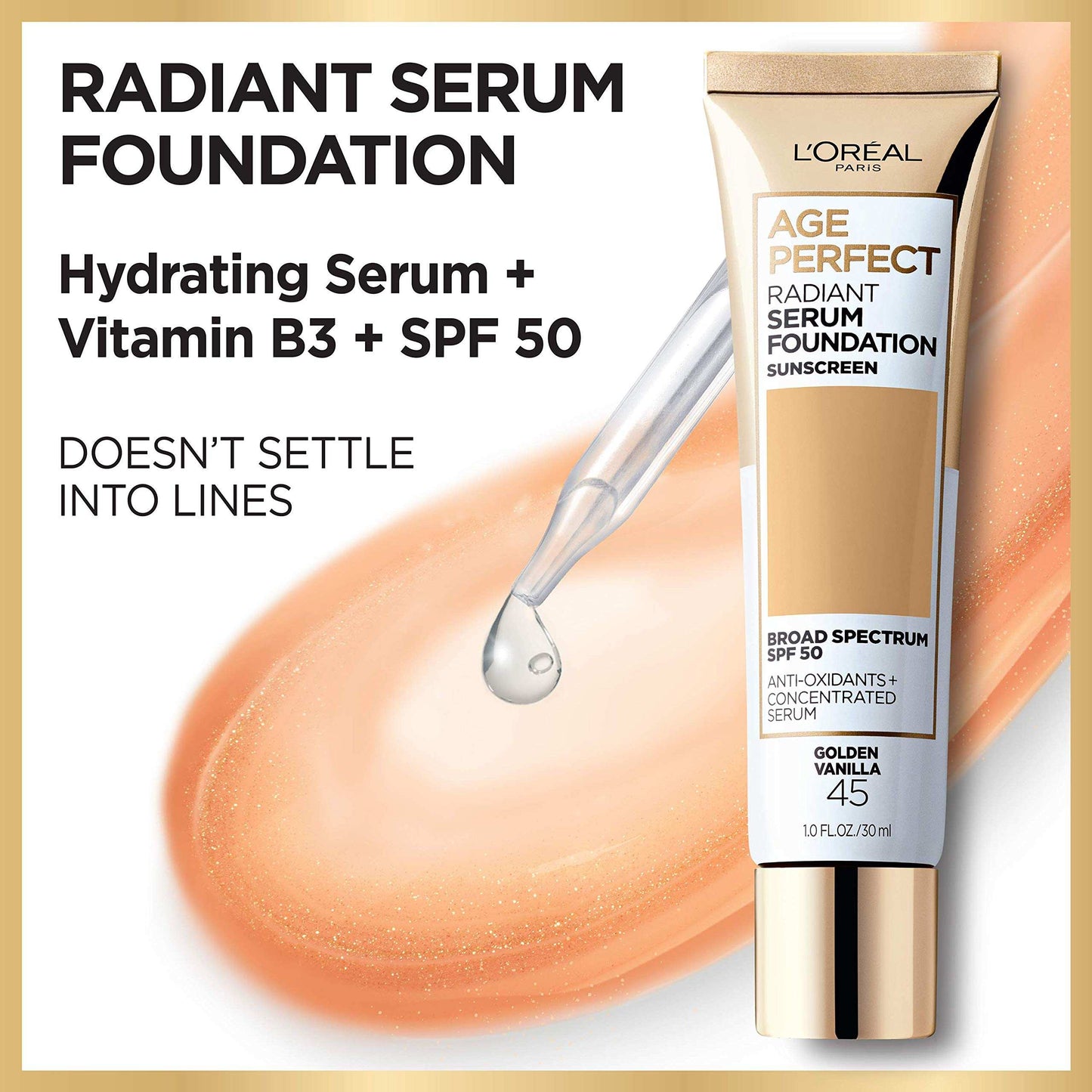 L'Oreal Paris Age Perfect Radiant Serum Foundation with SPF 50, Deep Cool, 1 Ounce