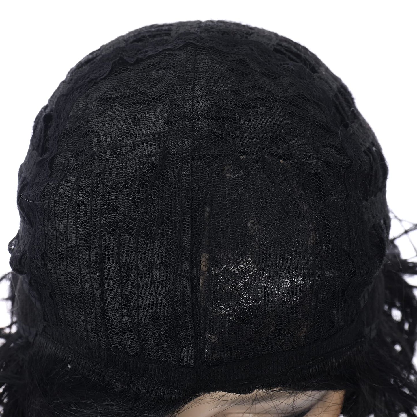 BERON Black Wig Short Curly Black Wig Natural Wavy Wig Black 1920s Wig for Women Cosplay Costume Party Come with Wig Cap (Black)