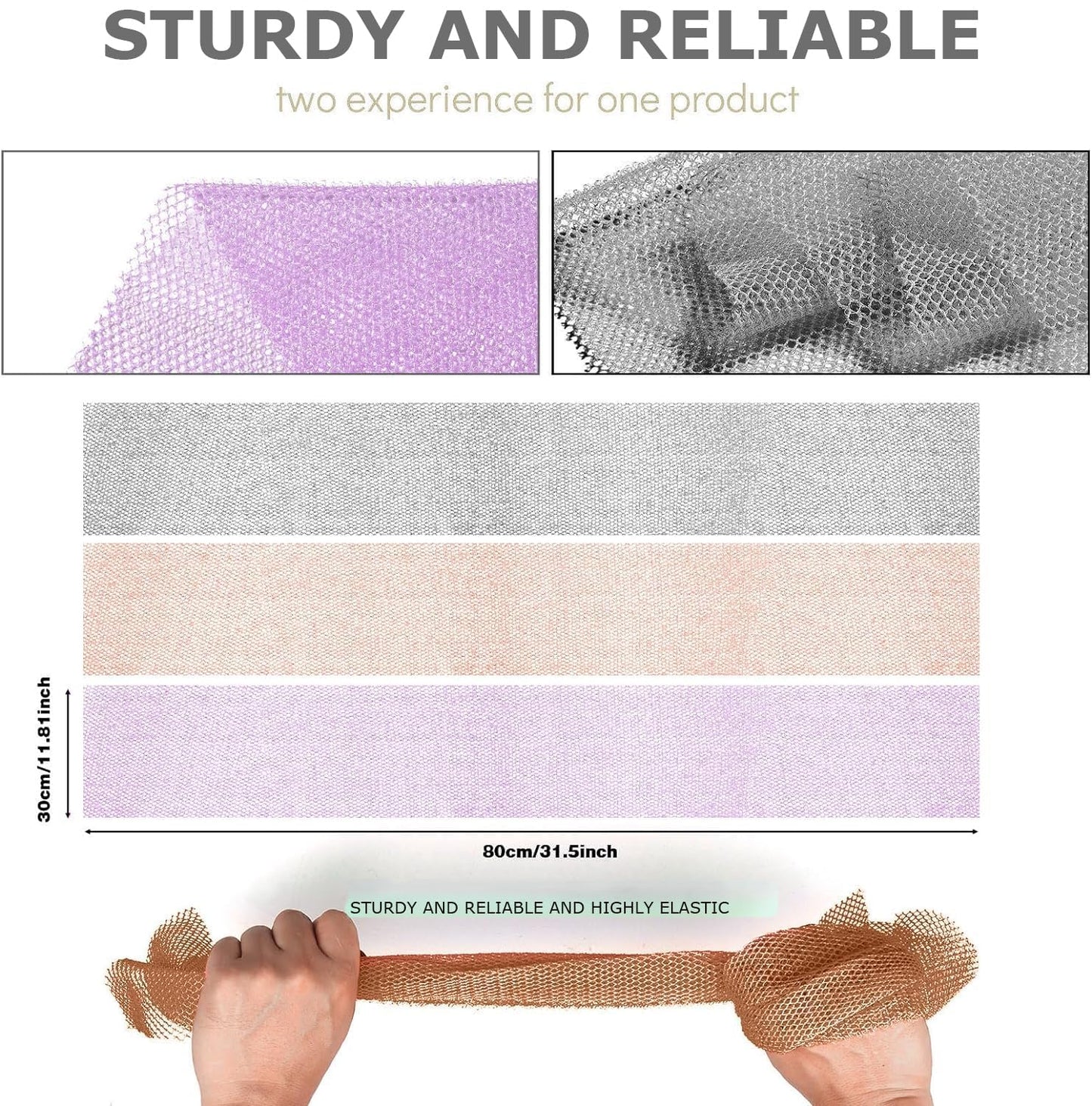 3 Pieces African exfoliating net African Net Long Net Bath Sponge Exfoliating Shower Body Scrubber Back Scrubber Skin Smoother,Great for Daily Use (Purple、Gray、Brown)