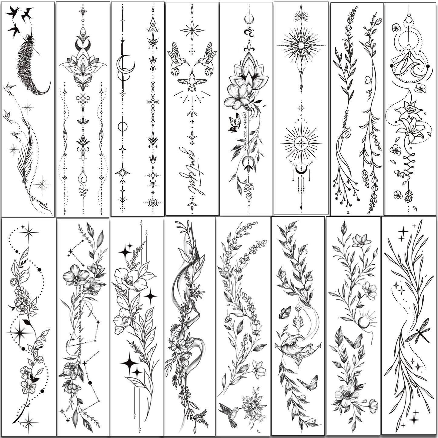 Tazimi Temporary Tattoos For Women Girls-24 Sheets Branch Flower Leaf Wild Plants Sketch Realistic Long-lasting Tattoo Stickers Waterproof Tattoo Sets for Arm Collarbone Leg Backbone Body Art