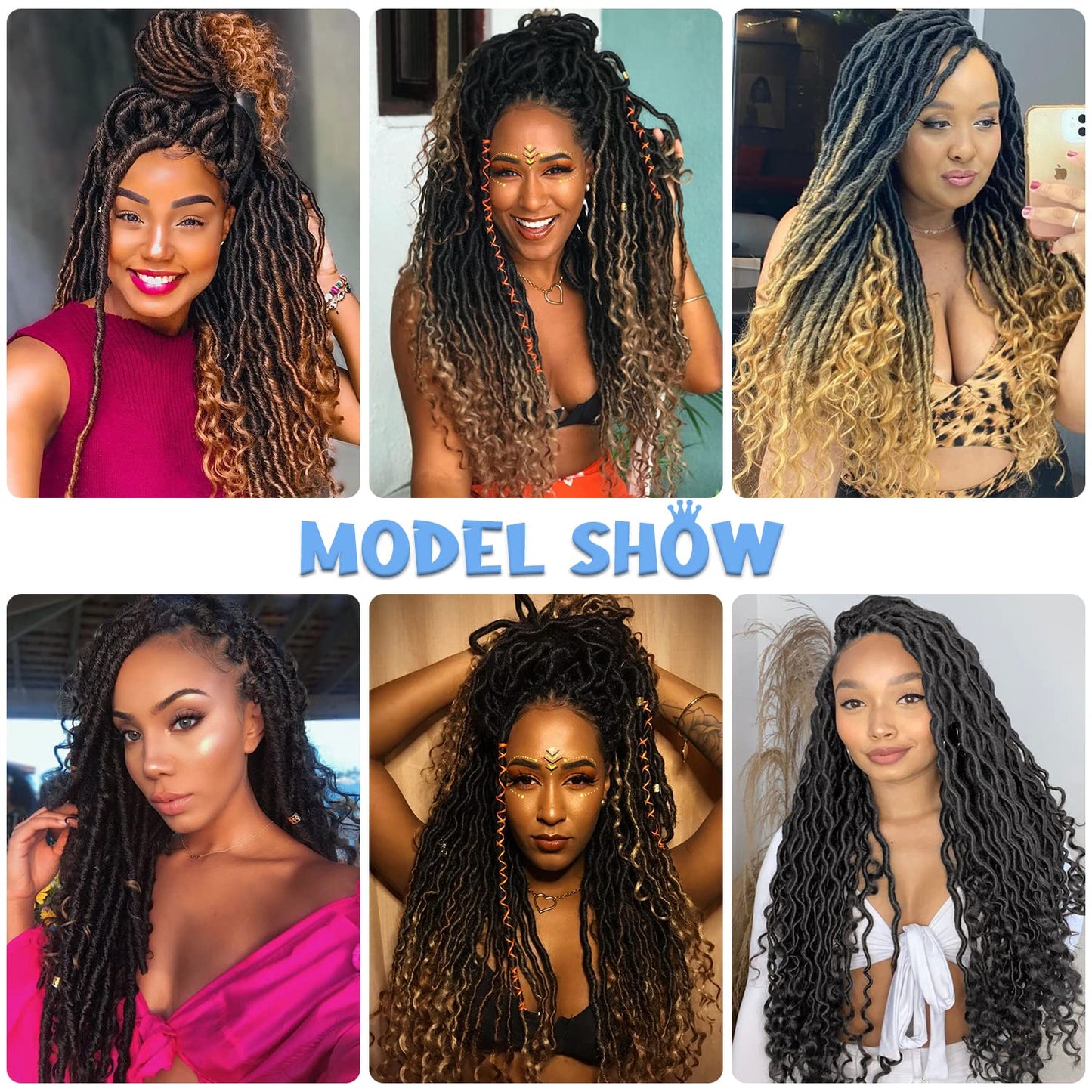 Goddess Locs Crochet Hair 6 Packs 14 Inch Wavy Curly Faux Locs Crochet Hair Pre Looped Crochet Synthetic Braids Hair With Curly Ends Crochet Faux Locs Hair for Black Women Extensions