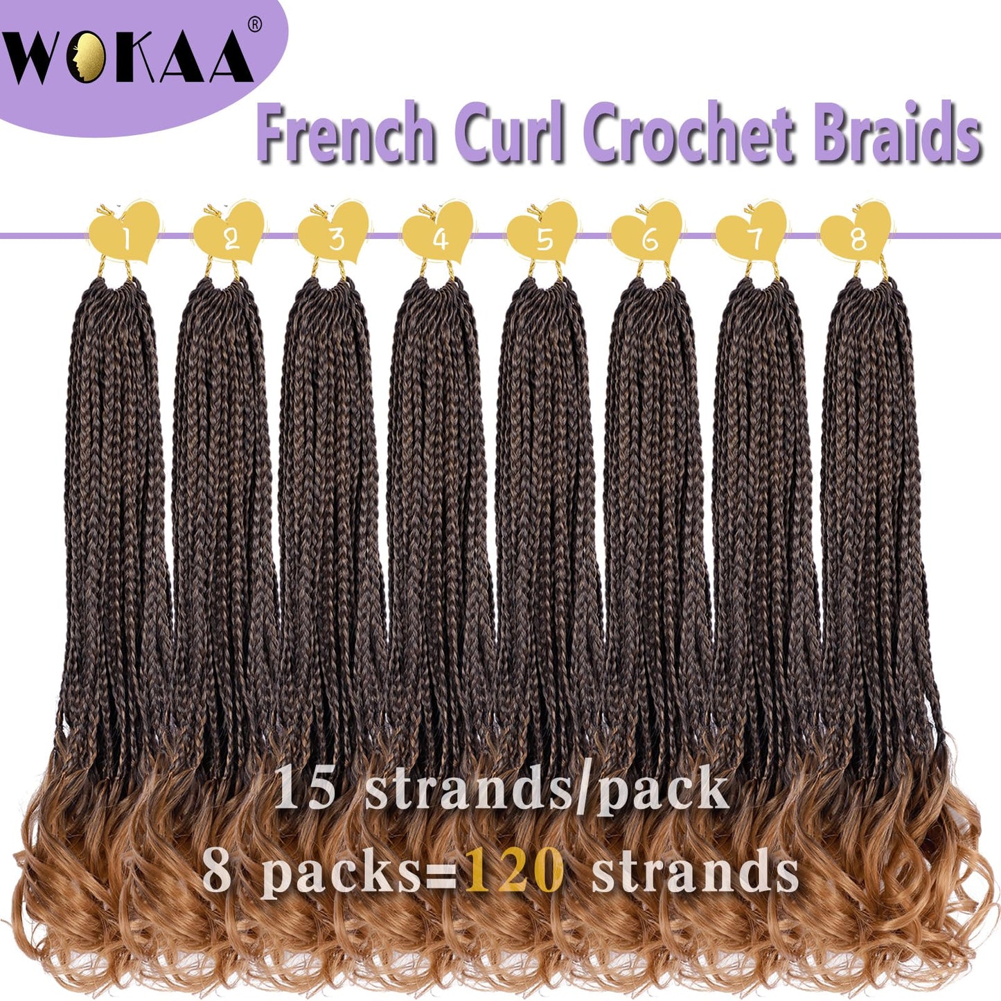 Curly Crochet Hair 24 Inch Goddess Box Braids Crochet Hair Pre Looped French Curl Crochet Braids French Curly Braiding Hair for Women 8 Packs Crochet French Curl Braids Hair Extension (1B/30)