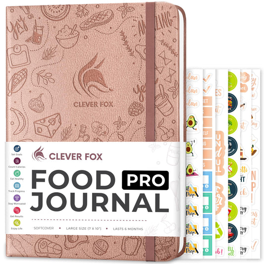 Clever Fox Food Journal Pro – Diet & Wellness Planner for Women & Men – Weight Loss Diary with Calorie Tracker – Food Log for Tracking Meals, Exercise & Weightloss - Undated, 7" x 10" Rose Gold