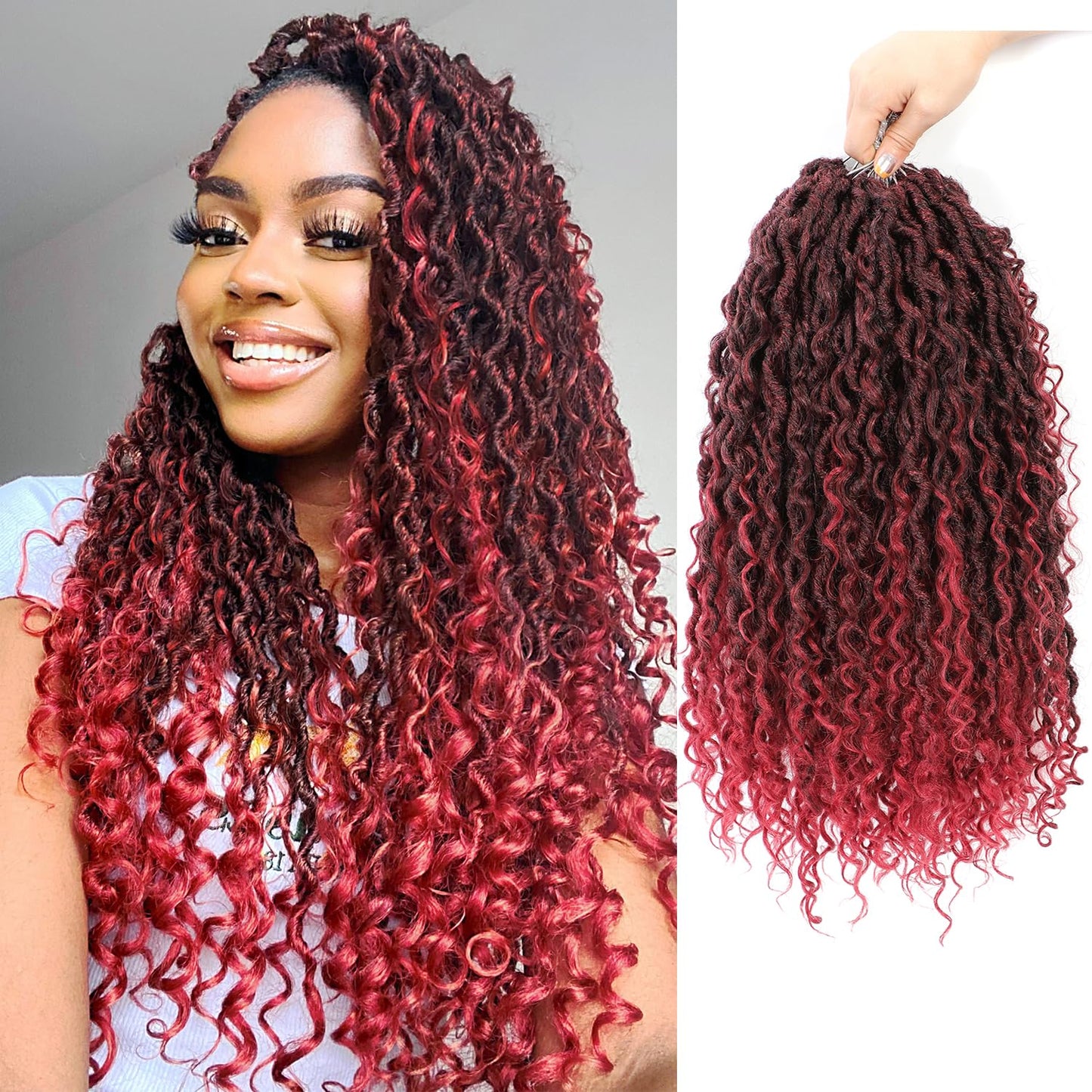 Goddess Locs Crochet Hair 8Packs River Faux Locs Crochet Hair for Black Women Pre Looped Synthetic Deep Curly Hairstyle (22in Tbug)