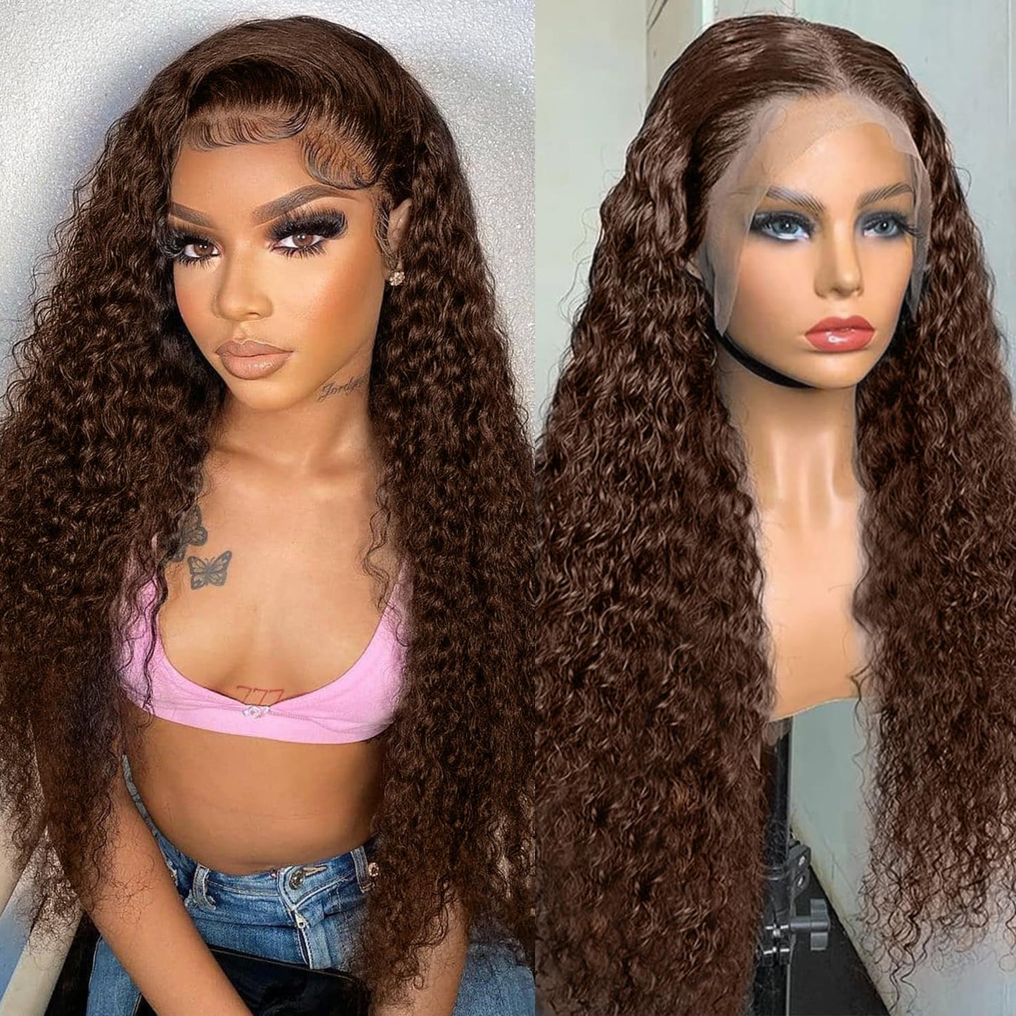 20 Inch Brown Wig Human Hair Pre Plucked 13x6 Chocolate Brown Deep Wave Lace Front Wigs Human Hair 200 Density HD Lace Frontal Brown Curly Wigs for Women Wet and Wavy Glueless Wigs Human Hair
