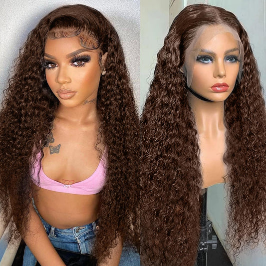 20 Inch Brown Wig Human Hair Pre Plucked 13x6 Chocolate Brown Deep Wave Lace Front Wigs Human Hair 200 Density HD Lace Frontal Brown Curly Wigs for Women Wet and Wavy Glueless Wigs Human Hair