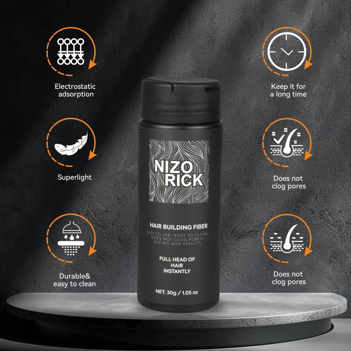 NIZORICK Hair Fibers for Thinning Hair,Hair Building Fibers Instantly Thicker & Fuller Look,Conceals Hair Loss Fill In Fine Hair Powder for Women and Men(30g/1.05oz) (New Black)