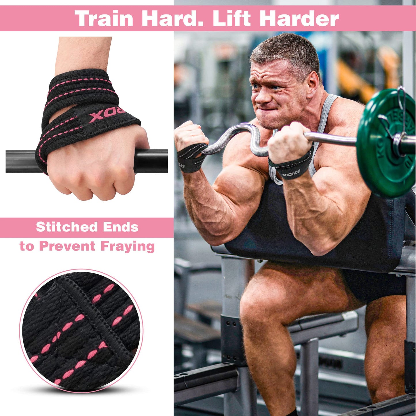 RDX Weight Lifting Straps Figure 8, Anti Slip Strap with Cuffs Wrist Support for Gym Workout Deadlift Powerlifting Bodybuilding Weightlifting, Fitness Strength Training, Hand Bar Grip for Men