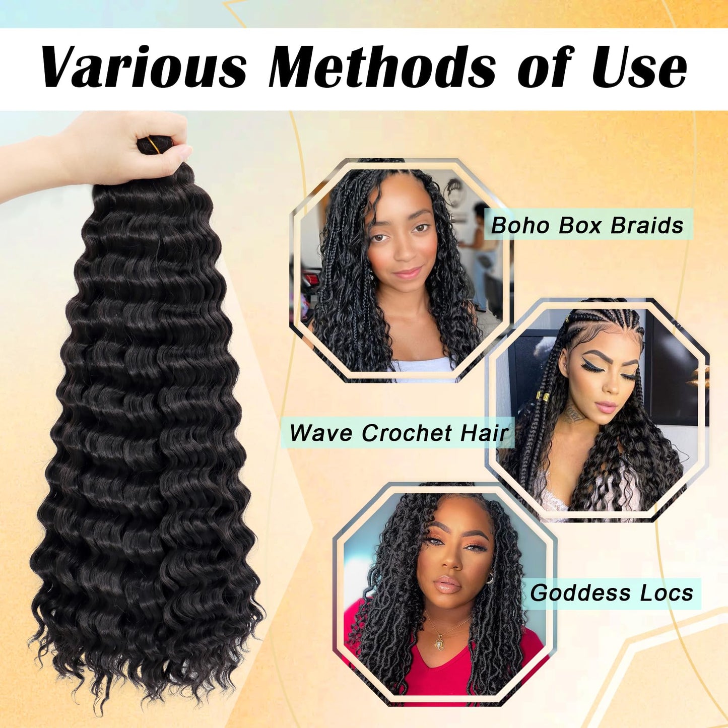 Eerya Long Curly Braiding Hair 24 Inch 2 Packs Ocean Wave Crochet Hair for Black Women Deep Wave Braiding Hair for Boho Braids (24 inch, 1B)