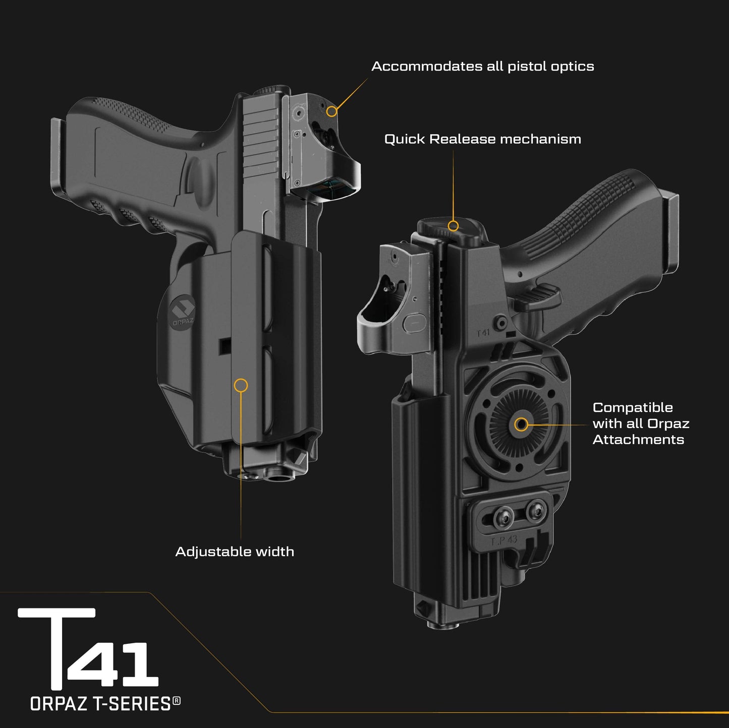 Orpaz T41 Adjustable and Modular Gun Holster Compatible with OWB Gun Holder with Light/Laser/Optics, Paddle Holster - Unisex - Will Secure Your Handgun with a Tactical Appearance