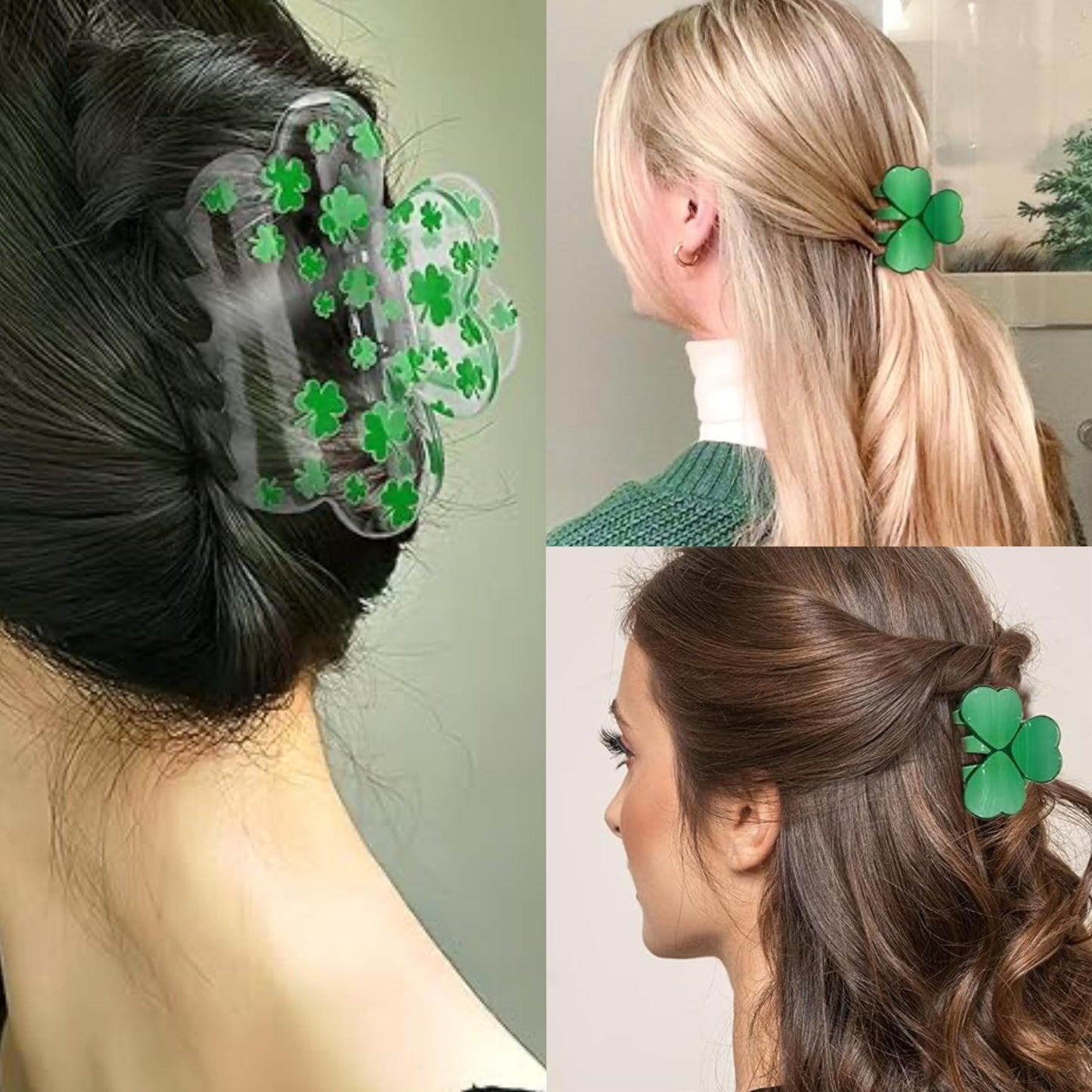 2pcs Green Shamrock Hair Claw Clips, St. Patrick's Day Hair Accessories for Women Girls,Irish Flag Lucky Clover Hair Jaw Barrettes,Holiday Party Favors