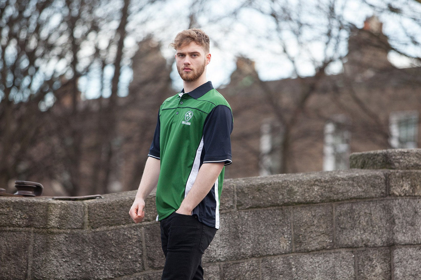 Croker Ireland Performance Shirt, Medium - Green Polyester Embroidered Athletic Polo