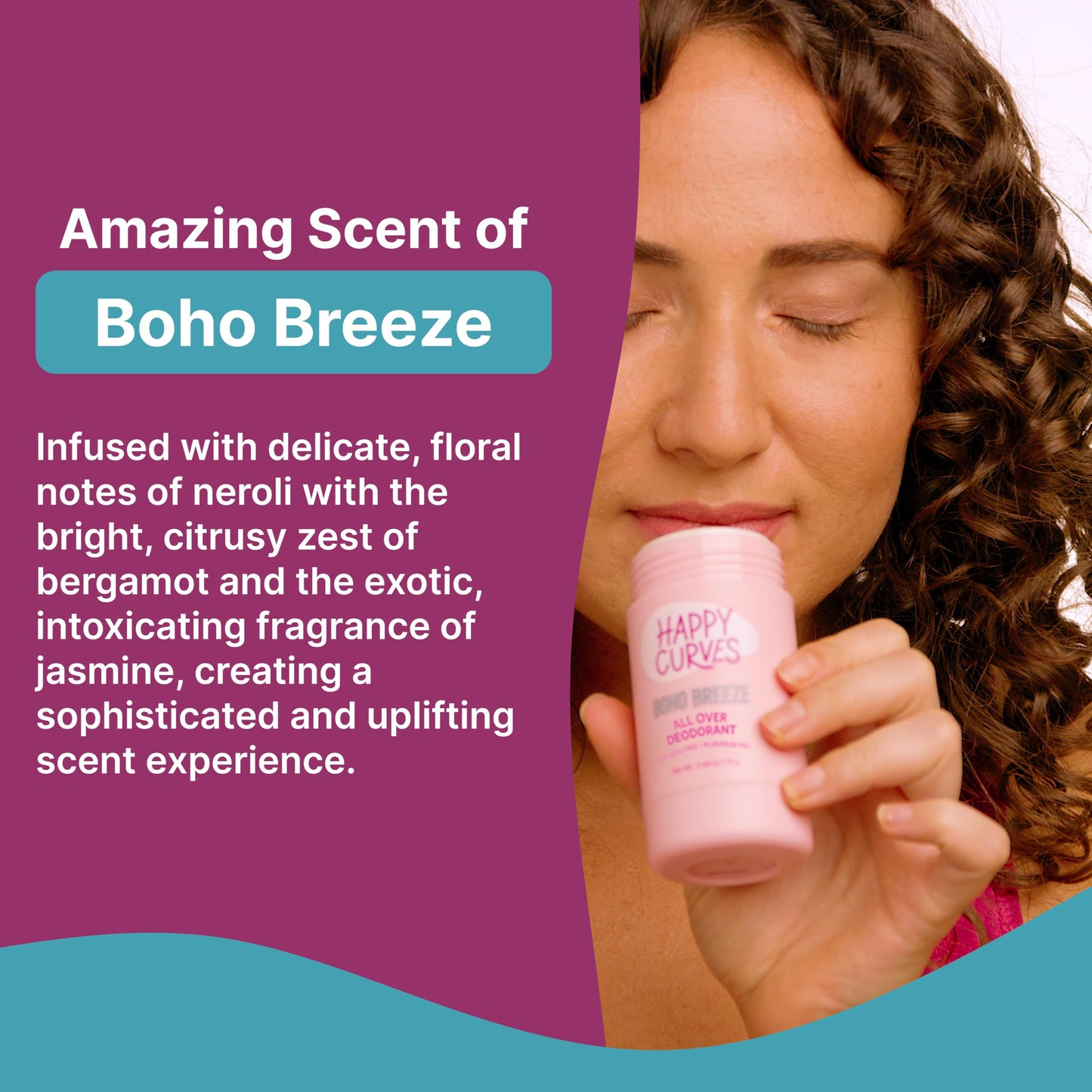 HAPPY CURVES Whole Body Deodorant for Women - Aluminum-Free - Sensitive Skin Invisibile All Day Layer of Full Body Protection for Odor Control Only (2.65 Ouce (Pack of 2), Boho Breeze)