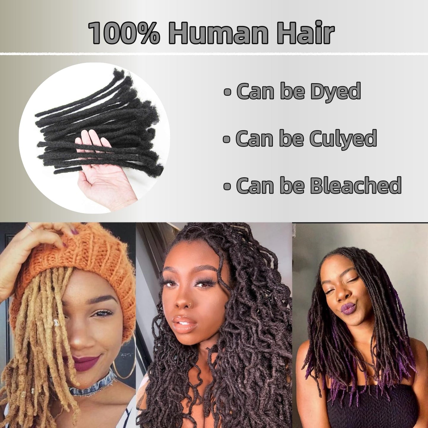 4Inch 0.6cm Width 30 Strands Natural Black Loc Extension Human Hair Full Handmade Permanent Locs Extensions Can Be Dyed and Bleached for Men/Women/Kids Real Dreadlock Extensions Human Hair