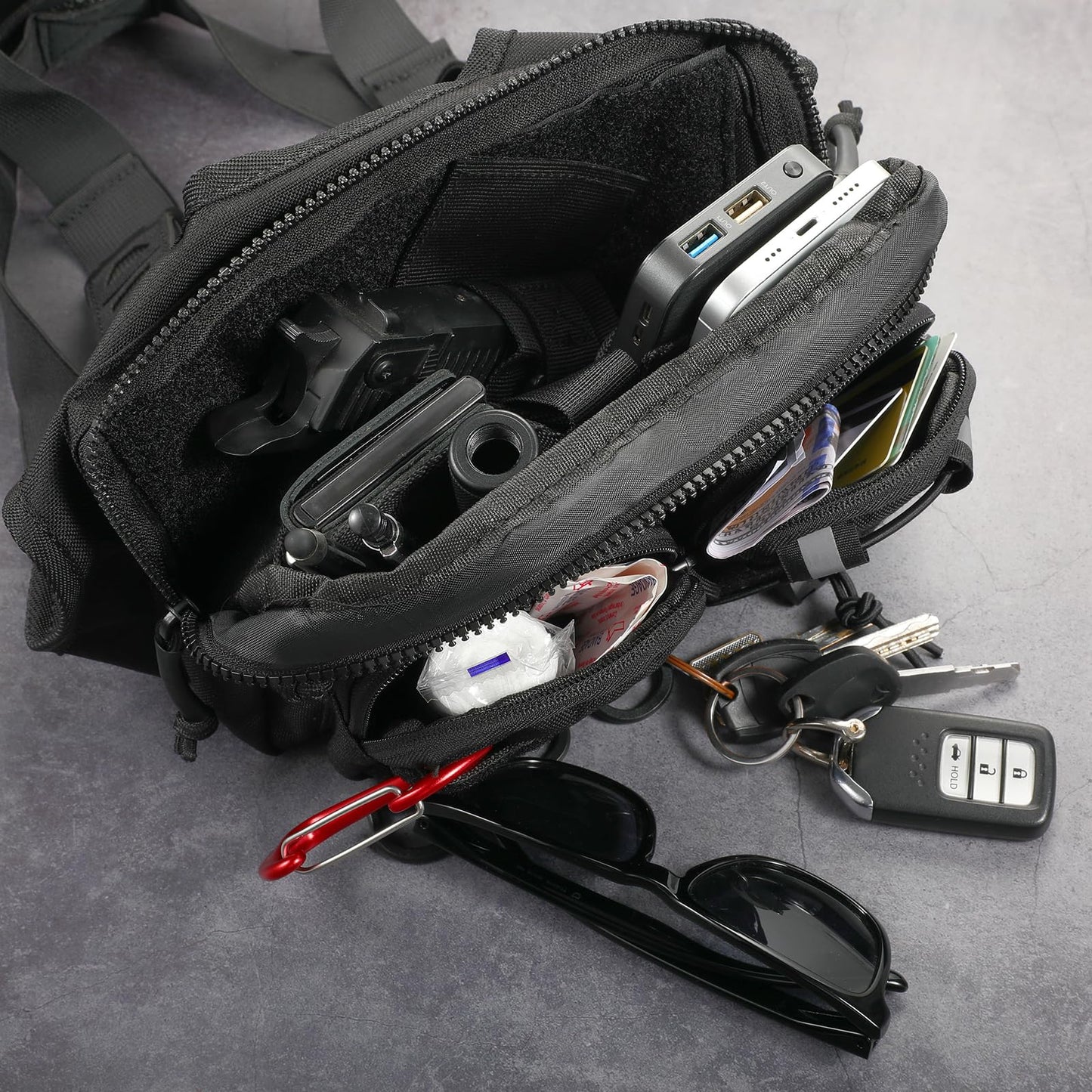 LarKoo Sports Chest Bag for Men & Women EDC Pouch Bag Chest Vest Holster Fits Most Pistols, Adjustable IFAK Travel Chest Pack for Running, Hiking, Workouts… (ACU Black)