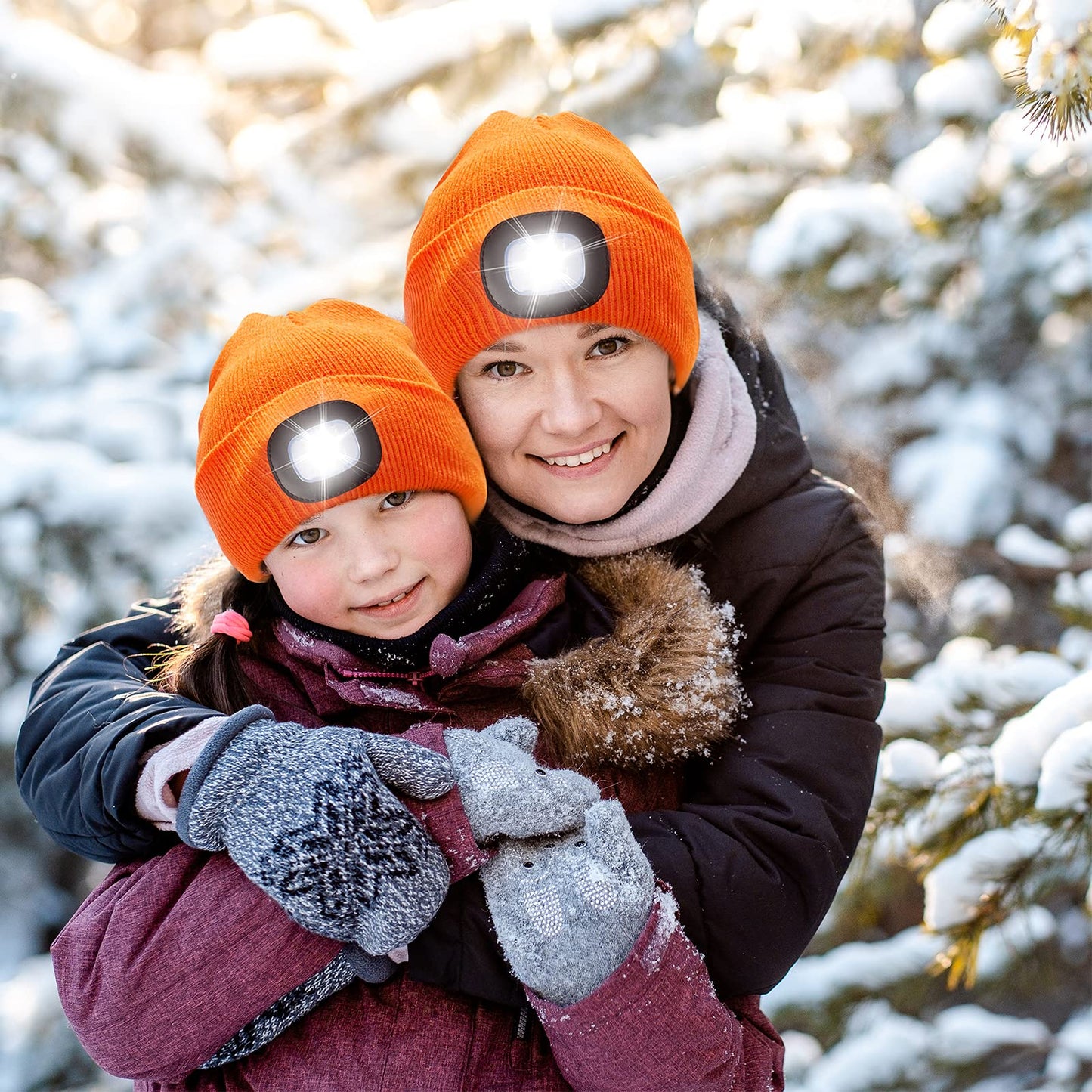 Ocatoma Gifts for Kids Boys Girls Beanie Warm Hat with Light LED USB Rechargeable Headlight Winter Knit Cuffed Hat Unisex Rose Red