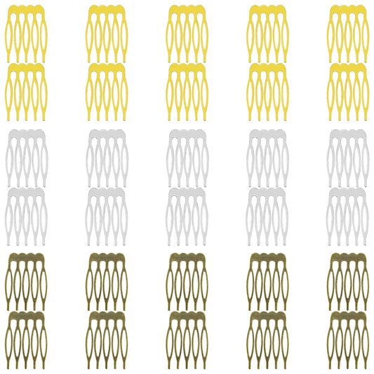 30pcs Metal Wire Hair Combs for Women - 5 Teeth Wedding Veil Side Combs, Twist Hair Clips, Decorative Jewelry Making DIY Crafts (3 Colors)
