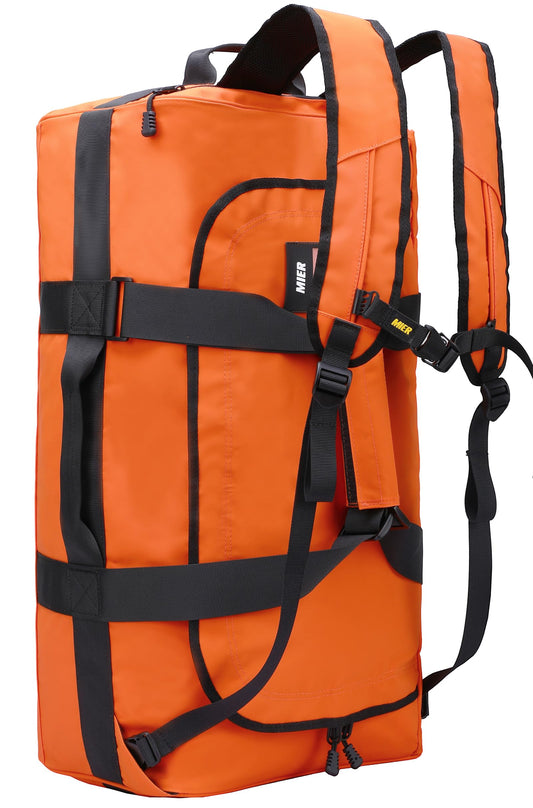 MIER 40L Backpack Duffle for Men Heavy Duty Duffel Bag with Backpack Straps for Travel, Gym, Sports, Convertible and Water Resistant, Orange