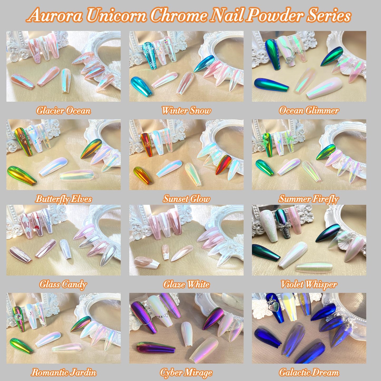 FNNZ Unicorn Chrome Nail Powder, Aurora Unichrome Mermaid Aurora Pigment Pearlescent Nail Art Glitter Dust Decoration for Home DIY Salon Manicure - Cyber Mirage