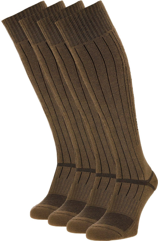 281Z Military Demi Season Breathable Knee High Cushioned Uniform Boot Socks - Tactical Trekking Hiking - Outdoor Fishing Hunting (Coyote Brown)(Large 4 Pairs Pack)