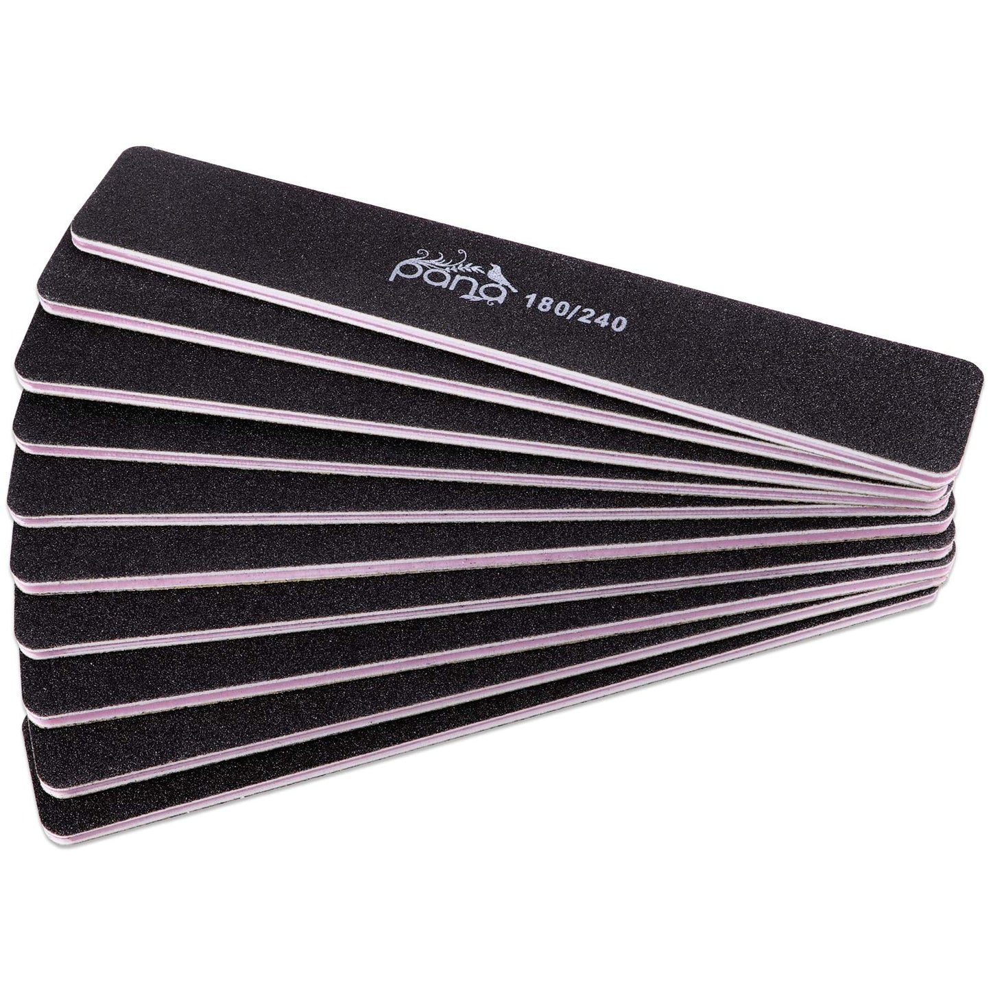 10PCS Jumbo Size PANA Professional Double Sided Nail Files - Black, 180/240 Grit - Emery Board Nail Buffering File Manicure Pedicure Nail Polisher Washable