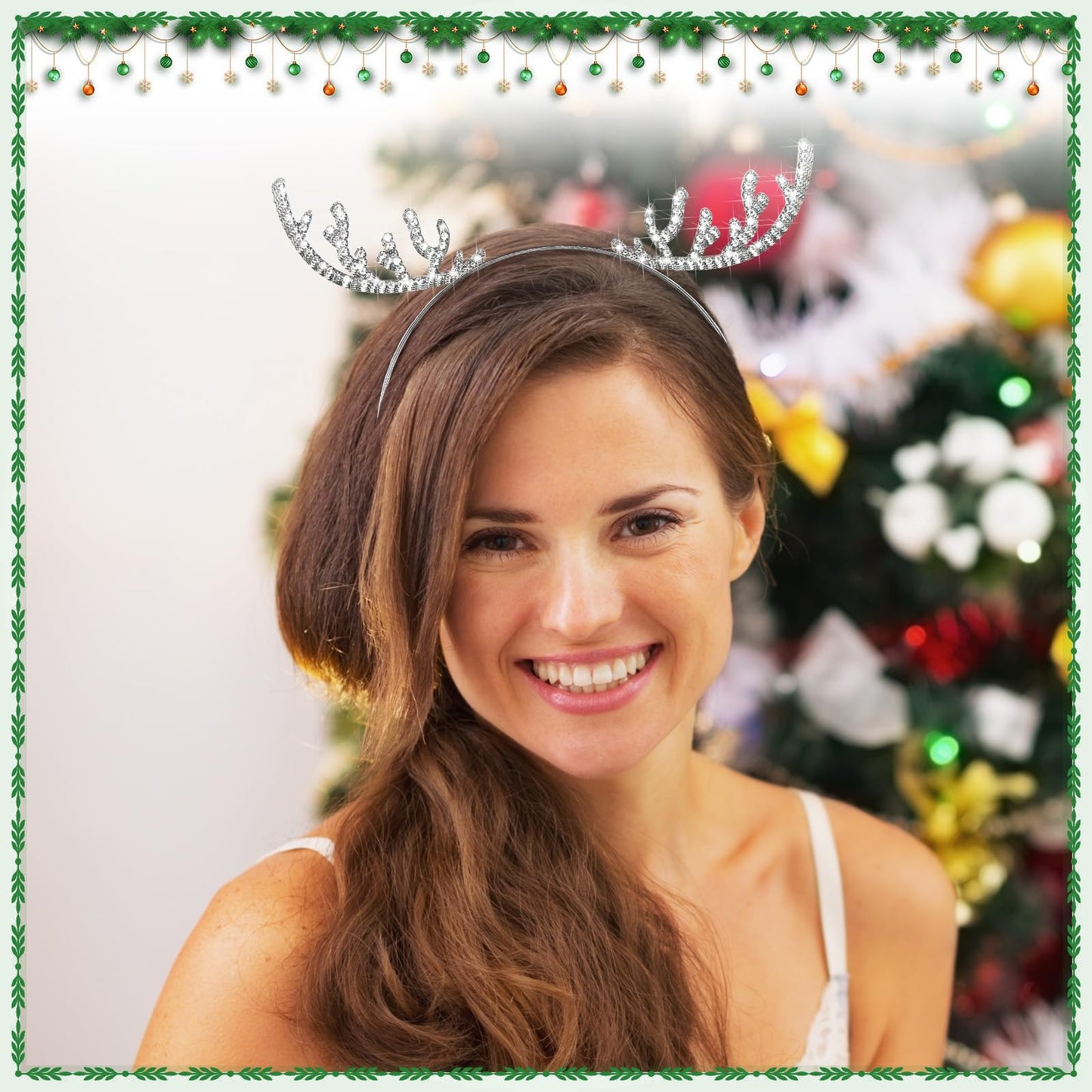 Yunlly 6 Pcs Christmas Headbands Set Rhinestone Xmas Headbands Snowflake Cute Reindeer Antler Hairbands Happy New Year Headband Tiara Crystal Merry Christmas Headpiece Accessories for Women(Silver)