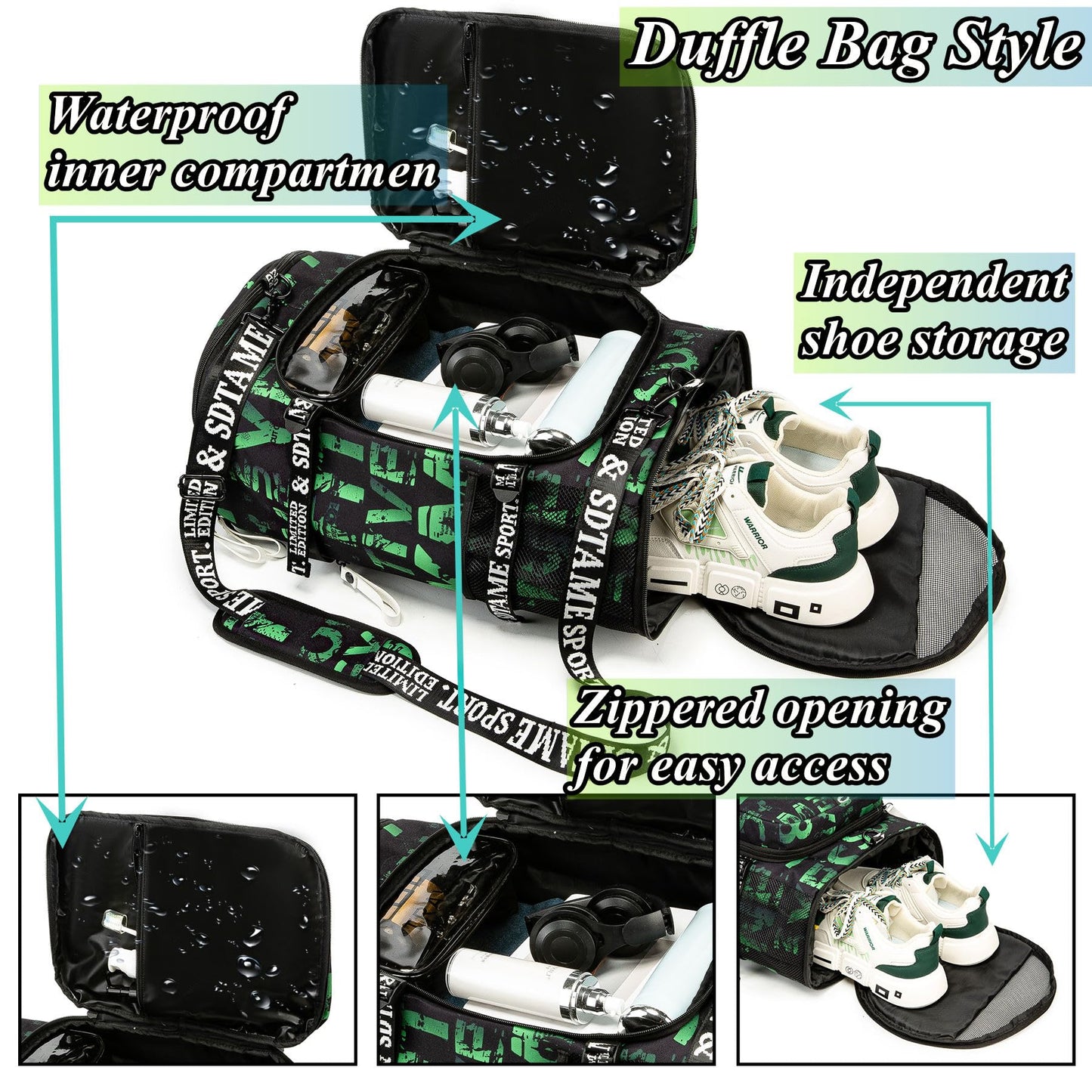 Gym Duffle Bag Backpack with Shoe Compartment,4 ways Travel Backpack for Women and Men,Multi-Functional Weekender bag with Waterproof Layer&Laptop Compartment for Fitness, Travel,Camping(Green)